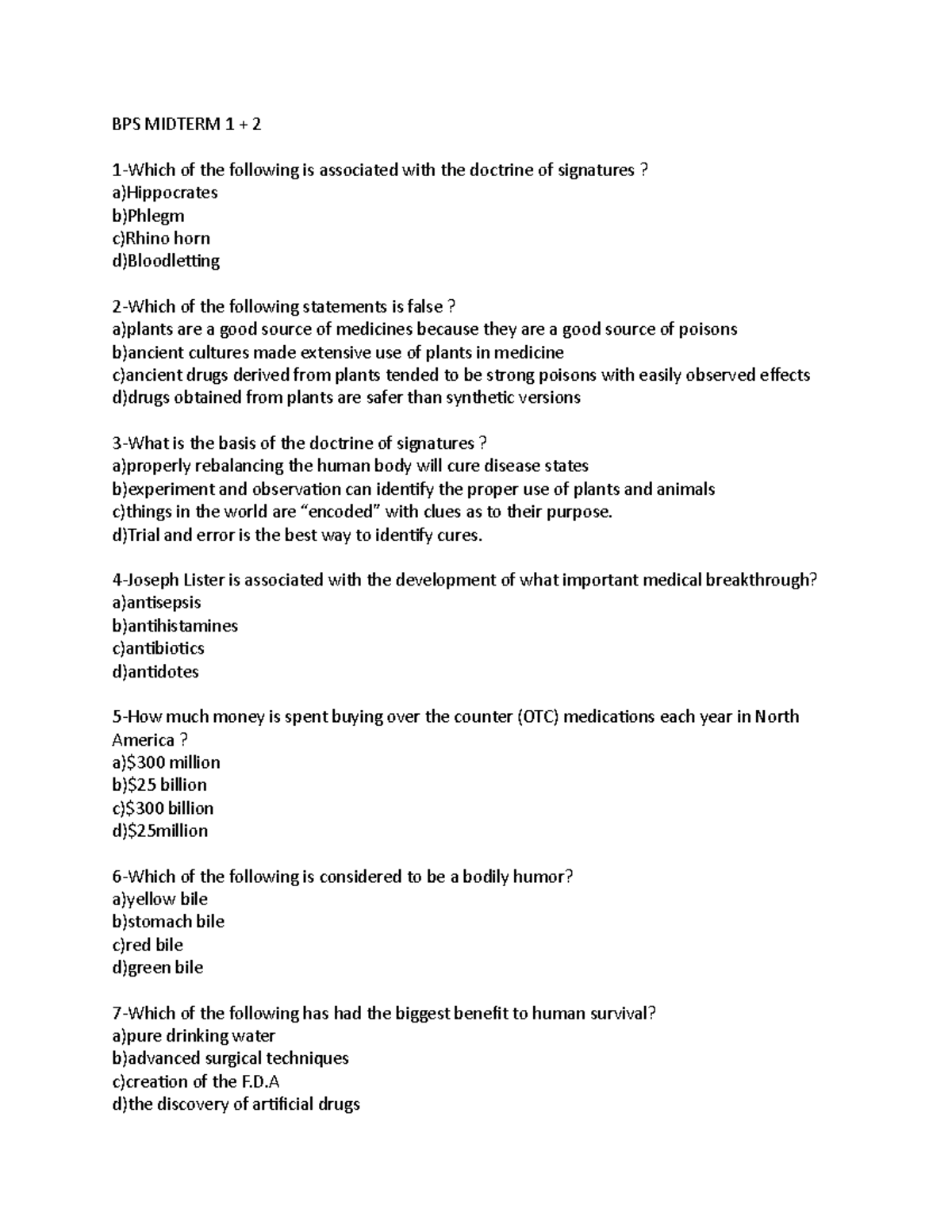 BPS 1101 Midterm1/2 Practice Questions - BPS MIDTERM 1 + 2 1-Which of ...