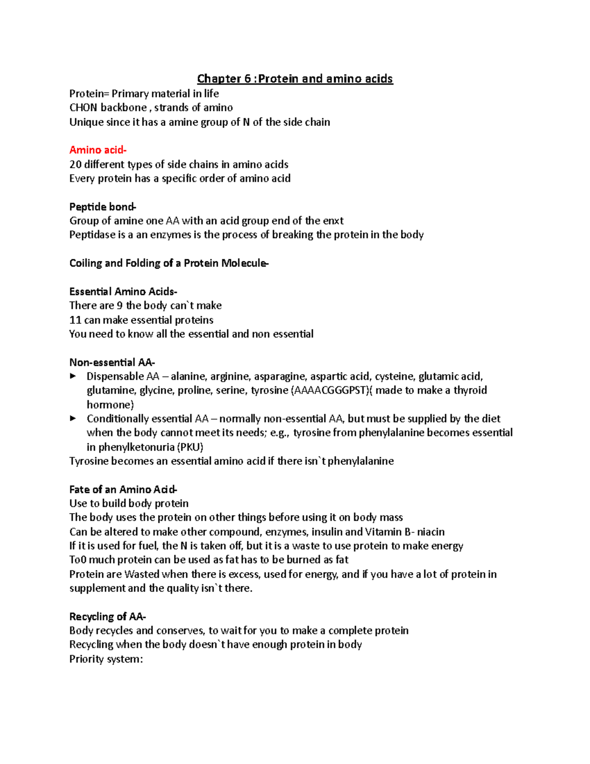Protein and amino acids chapter 6 Chapter 6 Protein and amino acids Protein= Primary material
