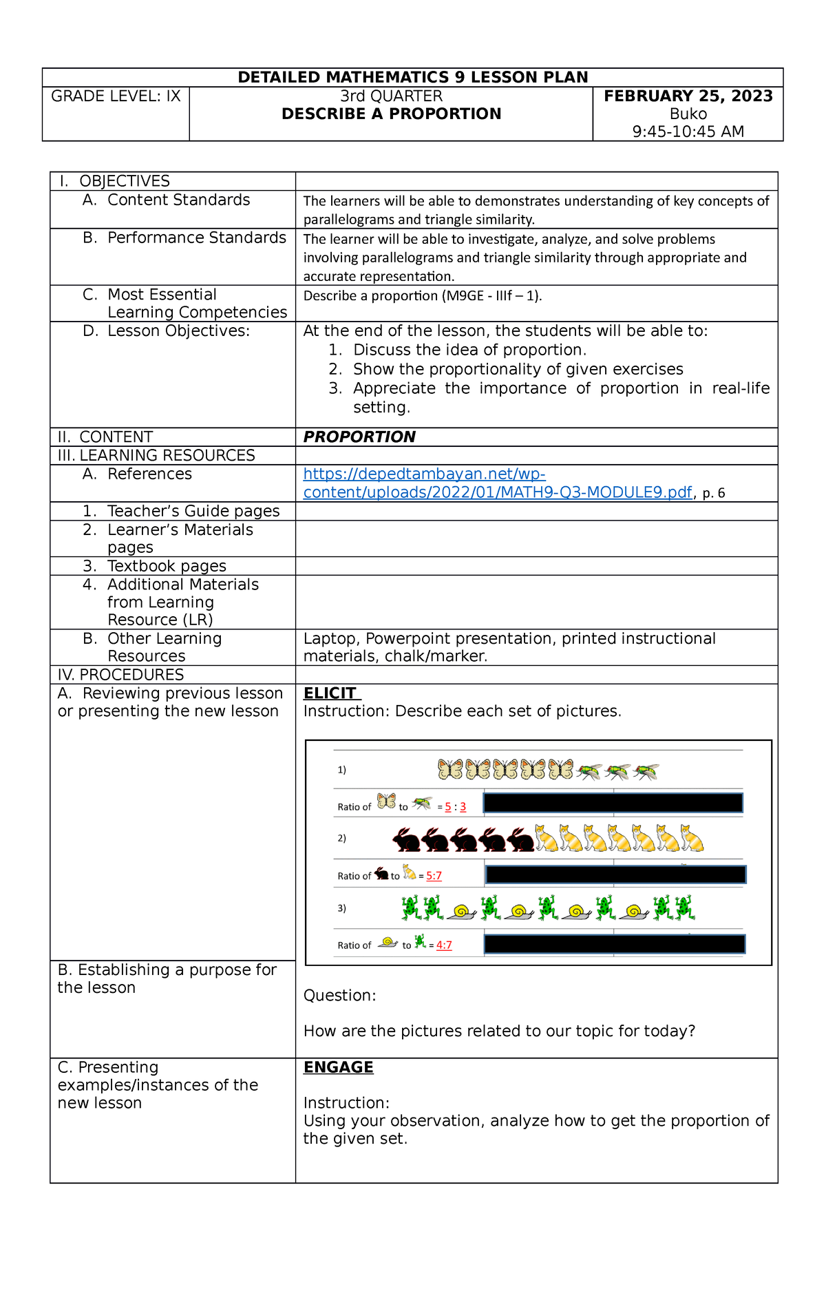 Math-lp - Thanks - DETAILED MATHEMATICS 9 LESSON PLAN GRADE LEVEL: IX ...