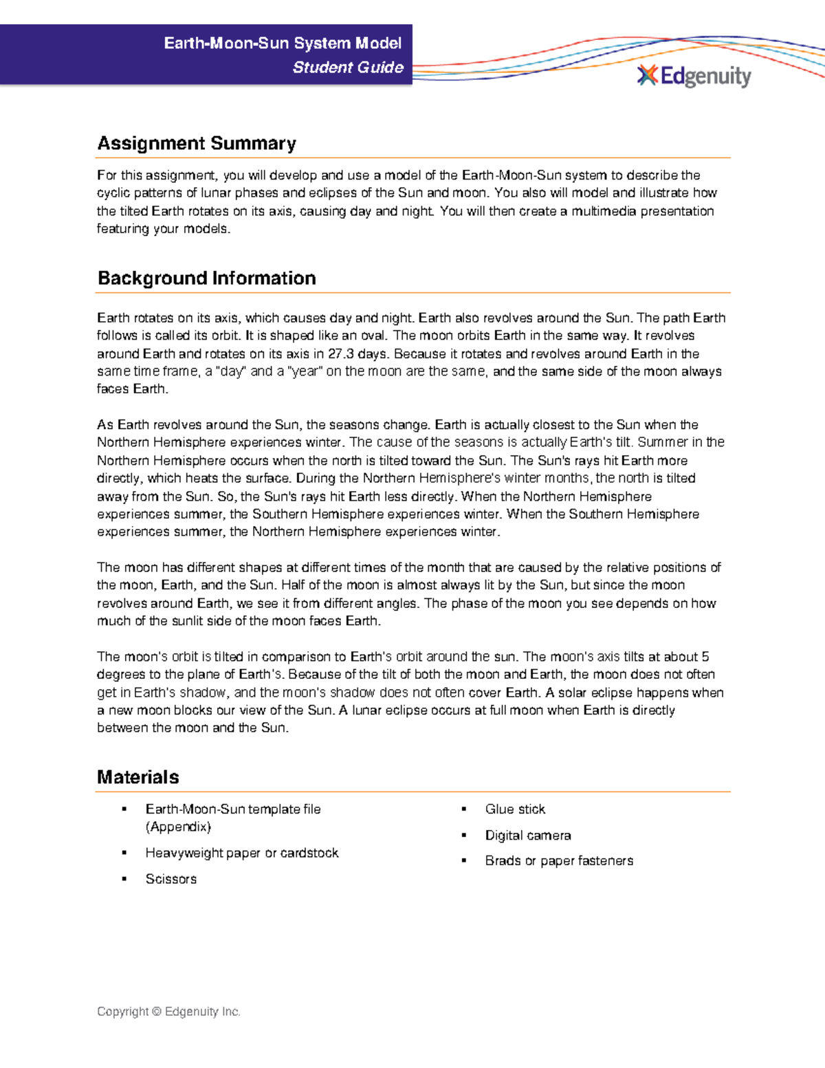 Project-Earth-Moon-Sun System Model-student guide - Earth-Moon-Sun ...