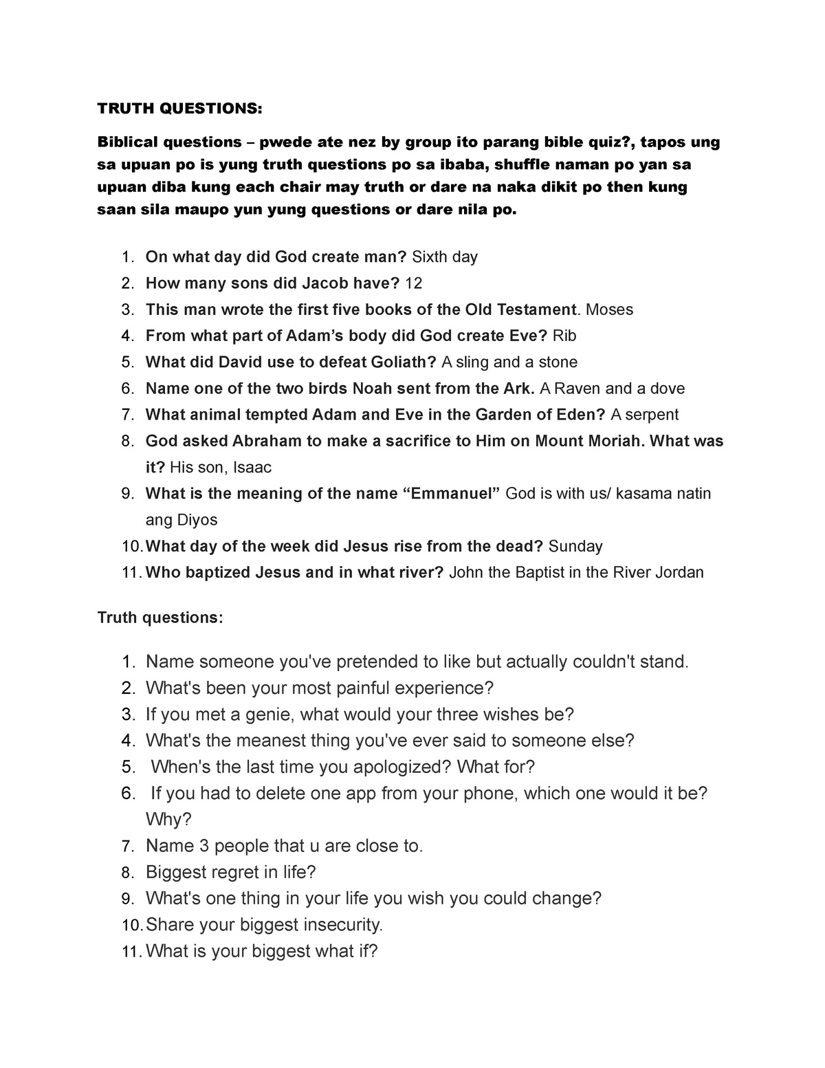 Truth-or-dare - Truth-or-dare - TRUTH QUESTIONS: Biblical questions ...