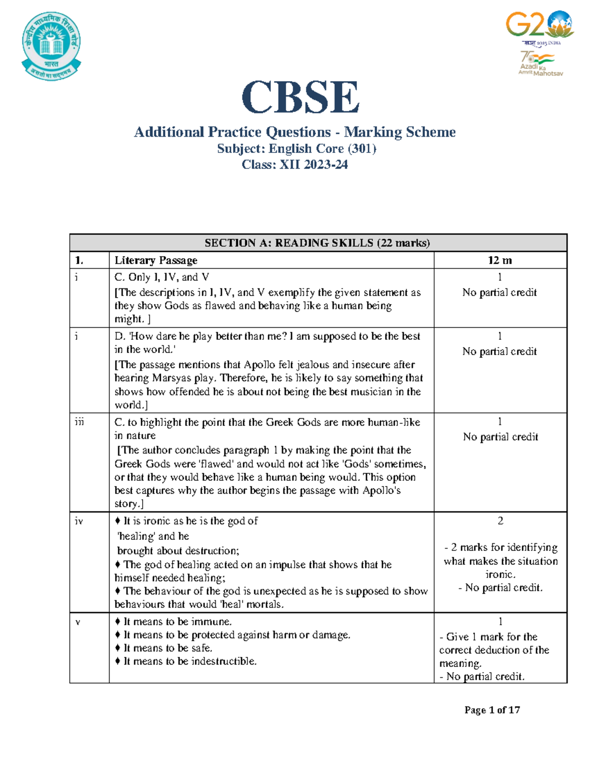 English Core-PQMS - Summary Practical Work Components - CBSE Additional ...