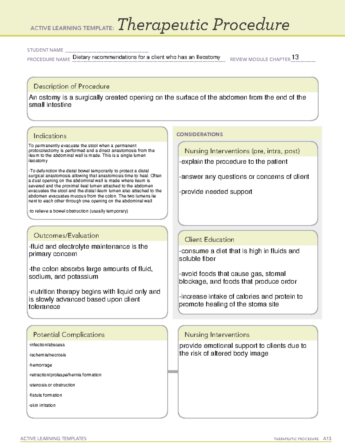 CH 13 Dietary Recommendations For A Client Who Has An Ileostomy 