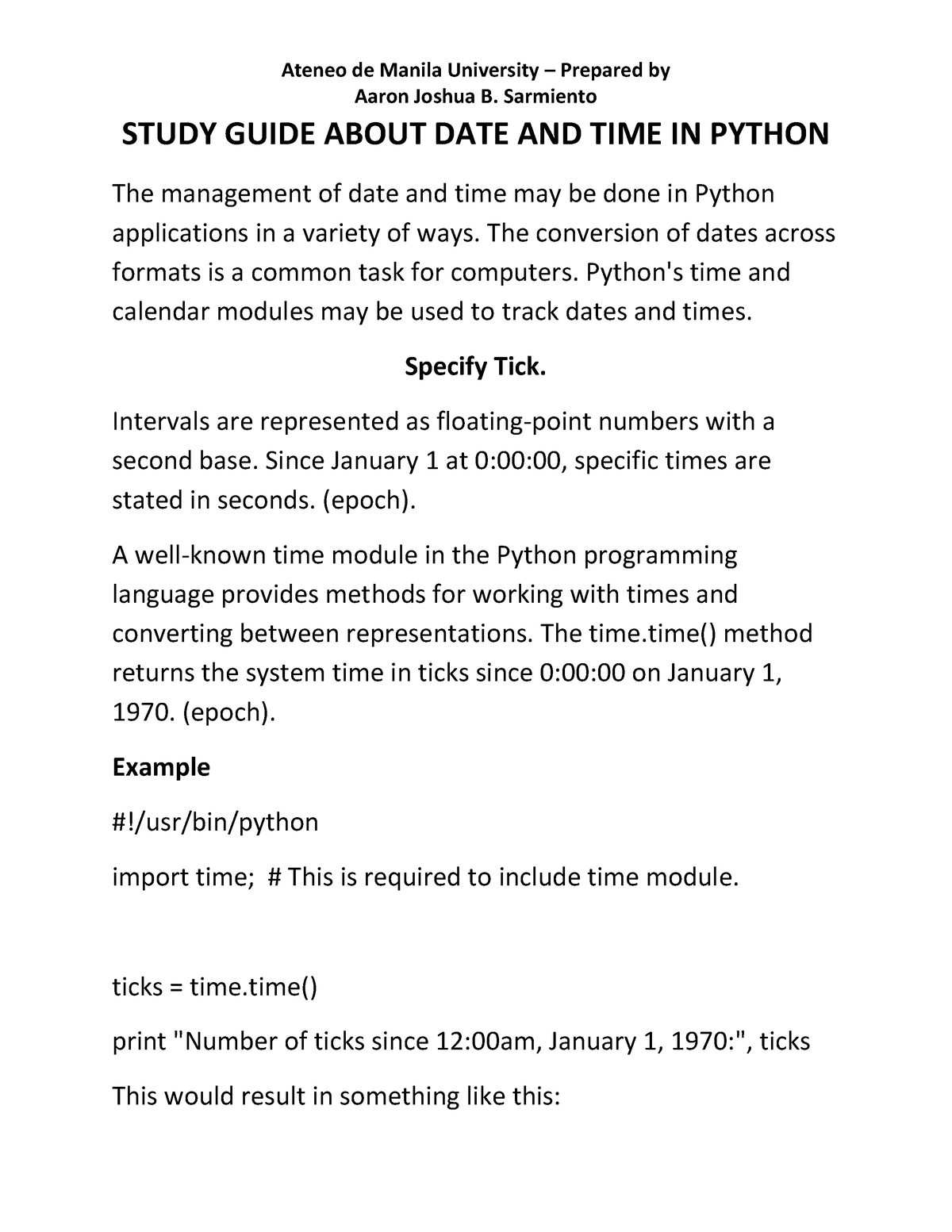 Study Guide About Date And Time In Python Aaron Joshua B Sarmiento 