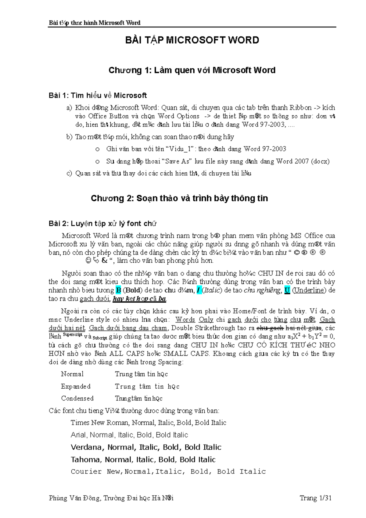 Bài tập word lỏ - Bài t¾p thnc hành Microsoft Word Phùng Văn Ðông, Trư ...