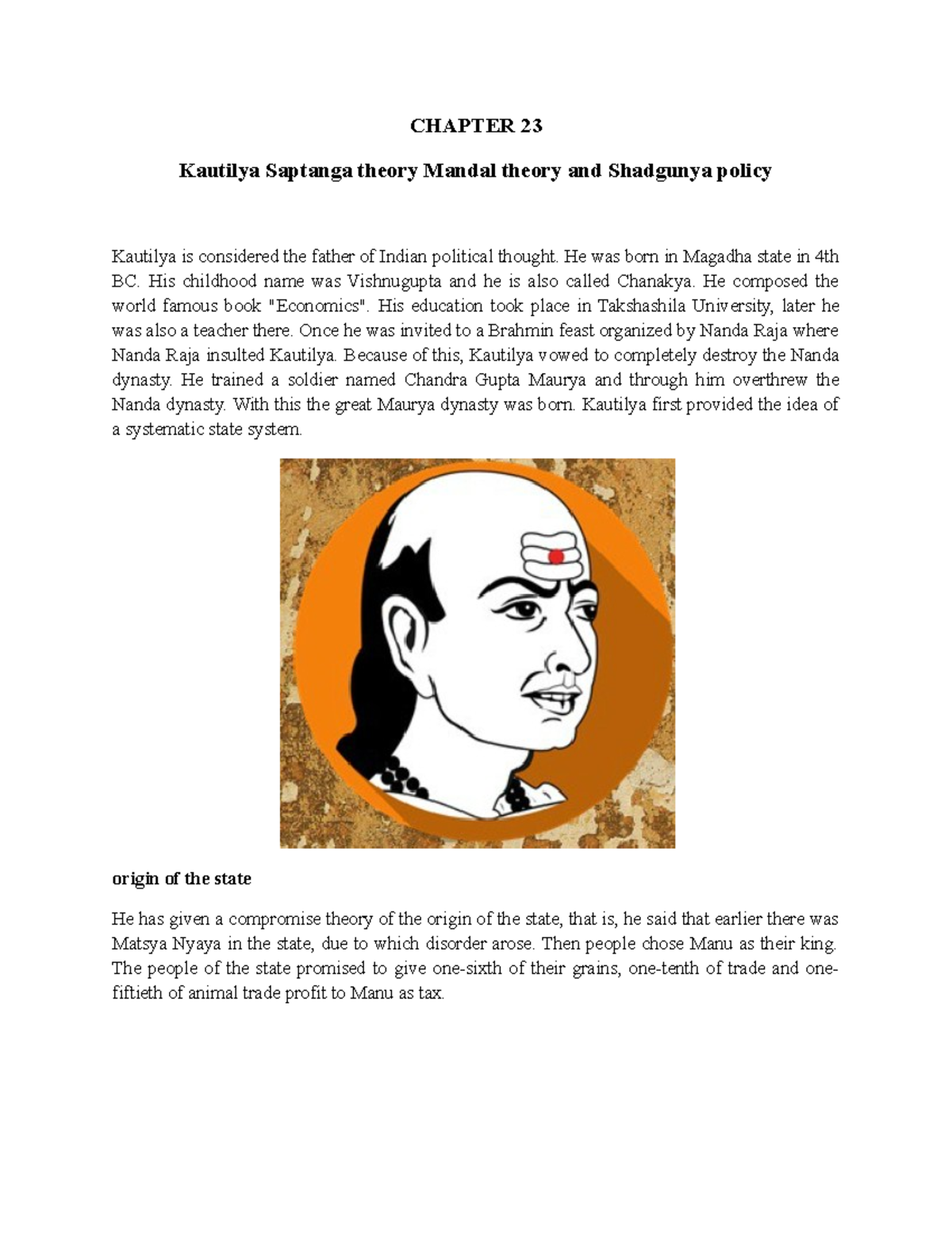 Chapter 23 Kautilya Saptanga theory Mandal theory and Shadgunya policy
