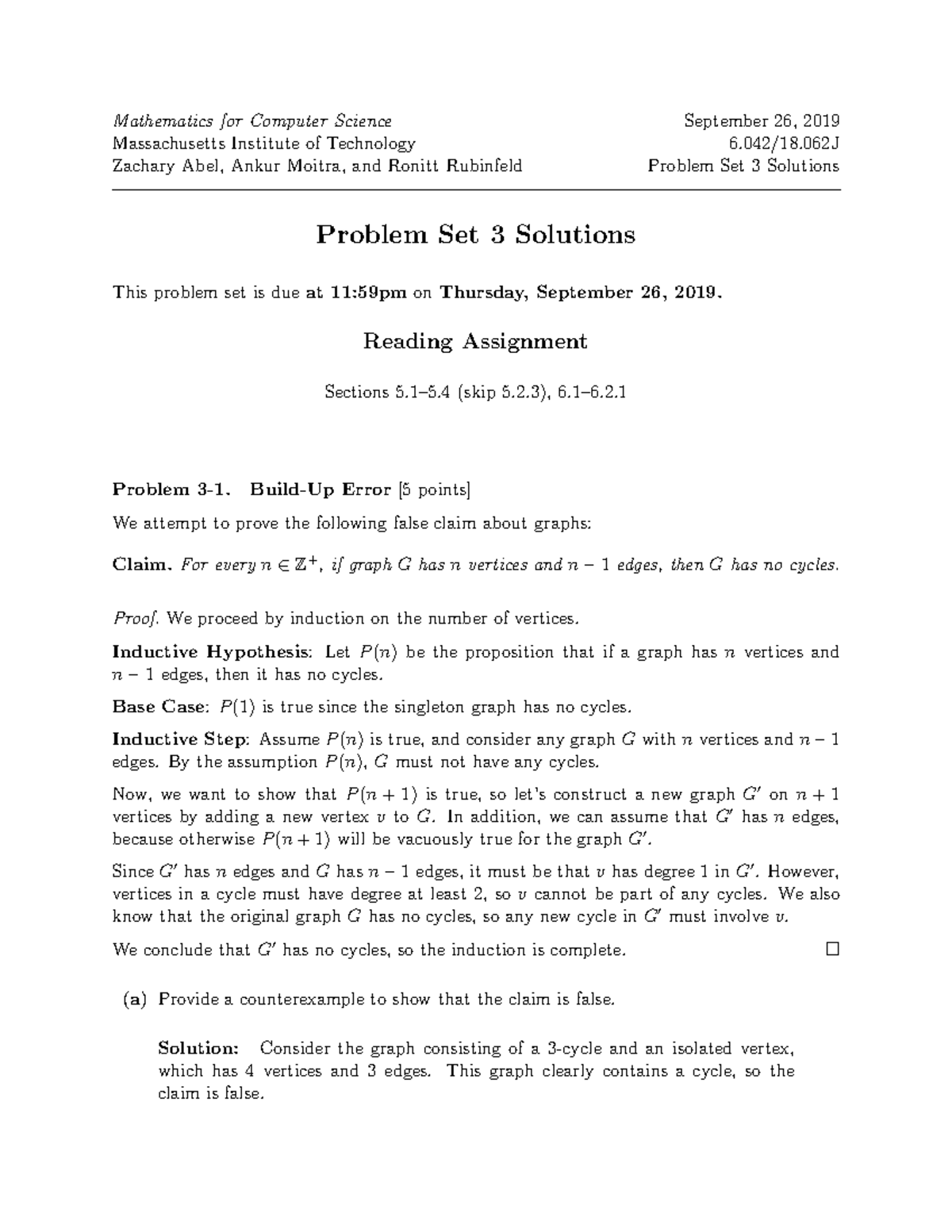 Problem Set 3 Solutions - Mathematics for Computer Science September 26 ...