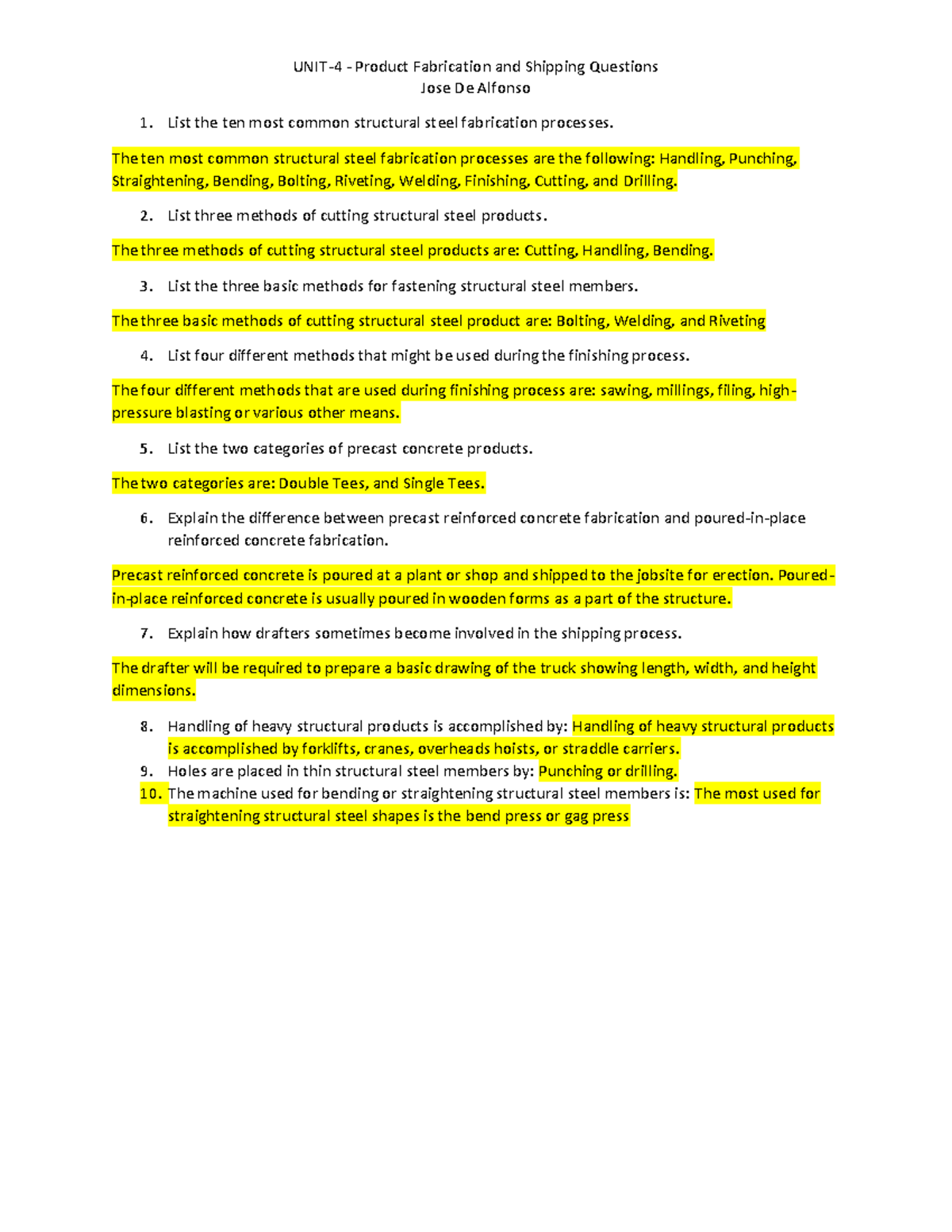 ARTC 3 - Review - UNIT-4 - Product Fabrication and Shipping Questions ...