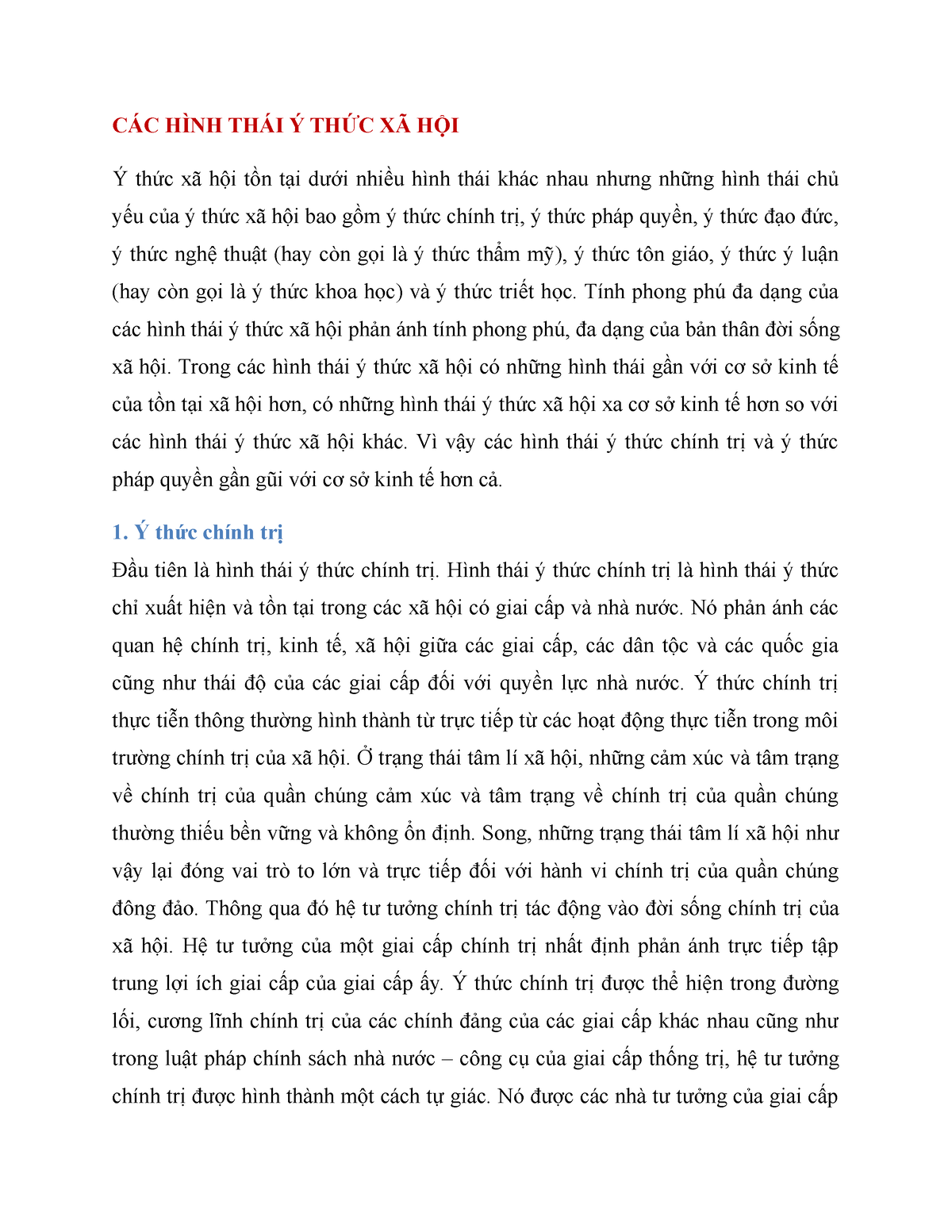 CÁC HÌNH THÁI Ý THỨC XÃ HỘI - CÁC HÌNH THÁI Ý THỨC XÃ HỘI Ý thức xã hội tồn tại dưới nhiều hình thái - Studocu