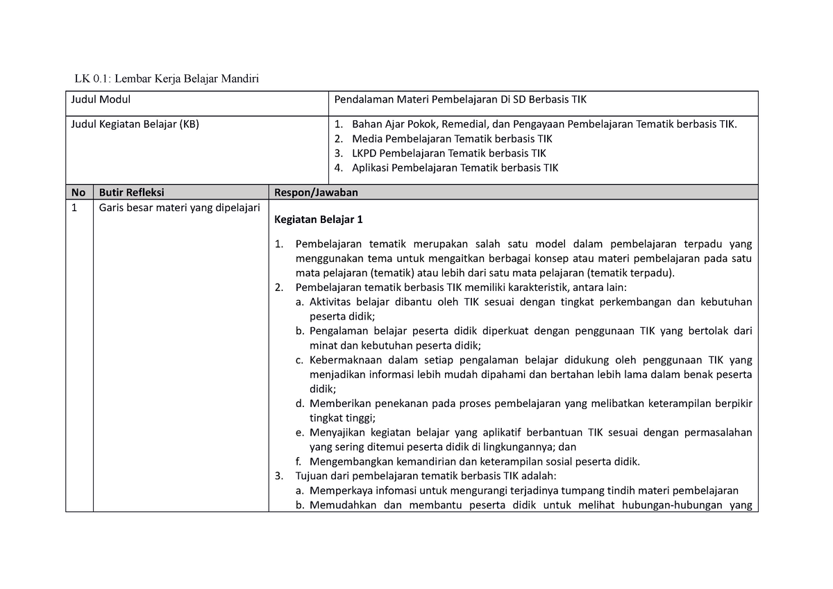 LK 0.1 Modul Berbasis TIK- Lembar Kerja Belajar Mandiri - LK 0: Lembar ...