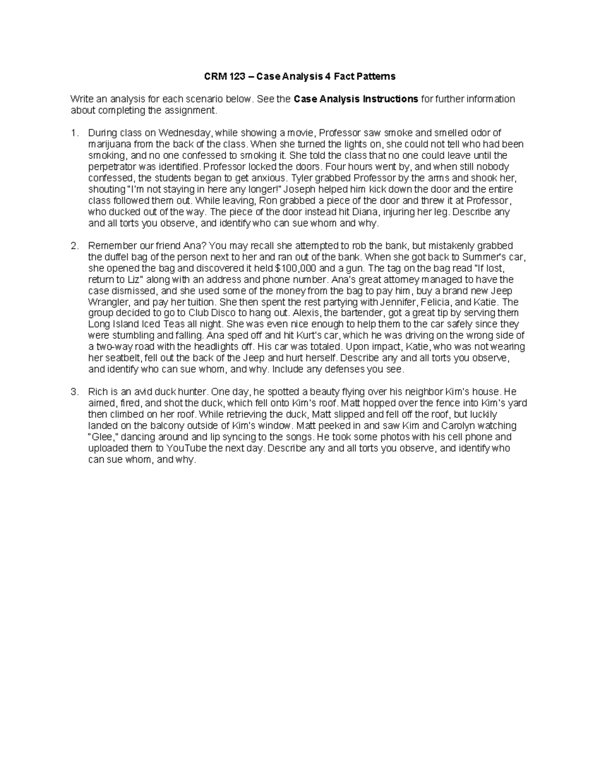CRM123 Fact Pattern 4 - the instruction - CRM 123 – Case Analysis 4 ...