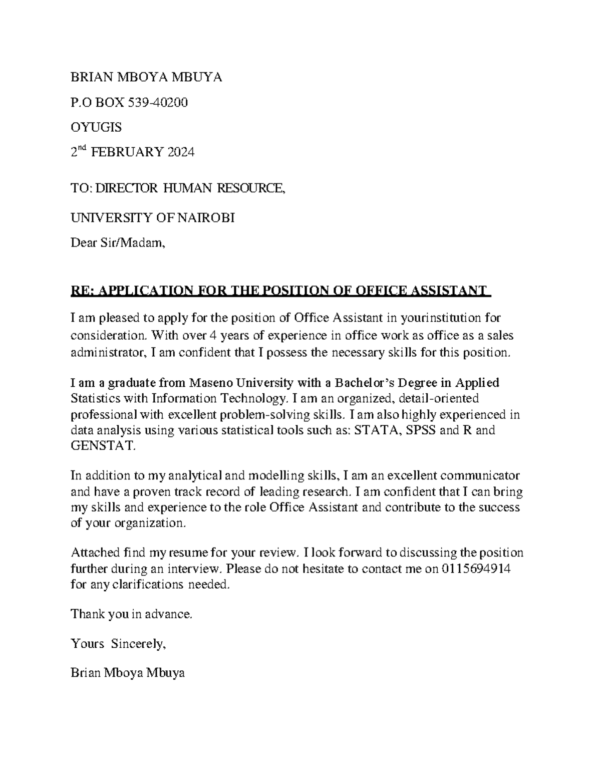 Documents application - BRIAN MBOYA MBUYA P BOX 539- OYUGIS 2 nd ...