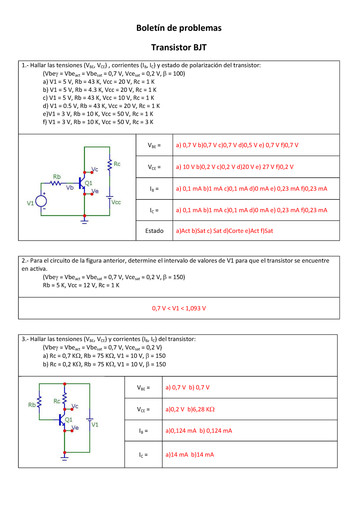 Polarizacion Bjt Boletin De Problemas Transistor Bjt Studocu