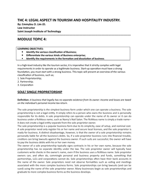 THC 4 Topic 1 - Dieiddifi - THC 4: LEGAL ASPECT IN TOURISM AND ...