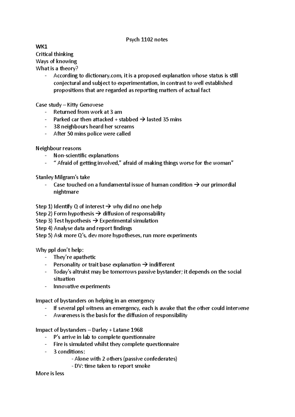 Psych 1102 notes for lectures - Psych 1102 notes WK Critical thinking ...