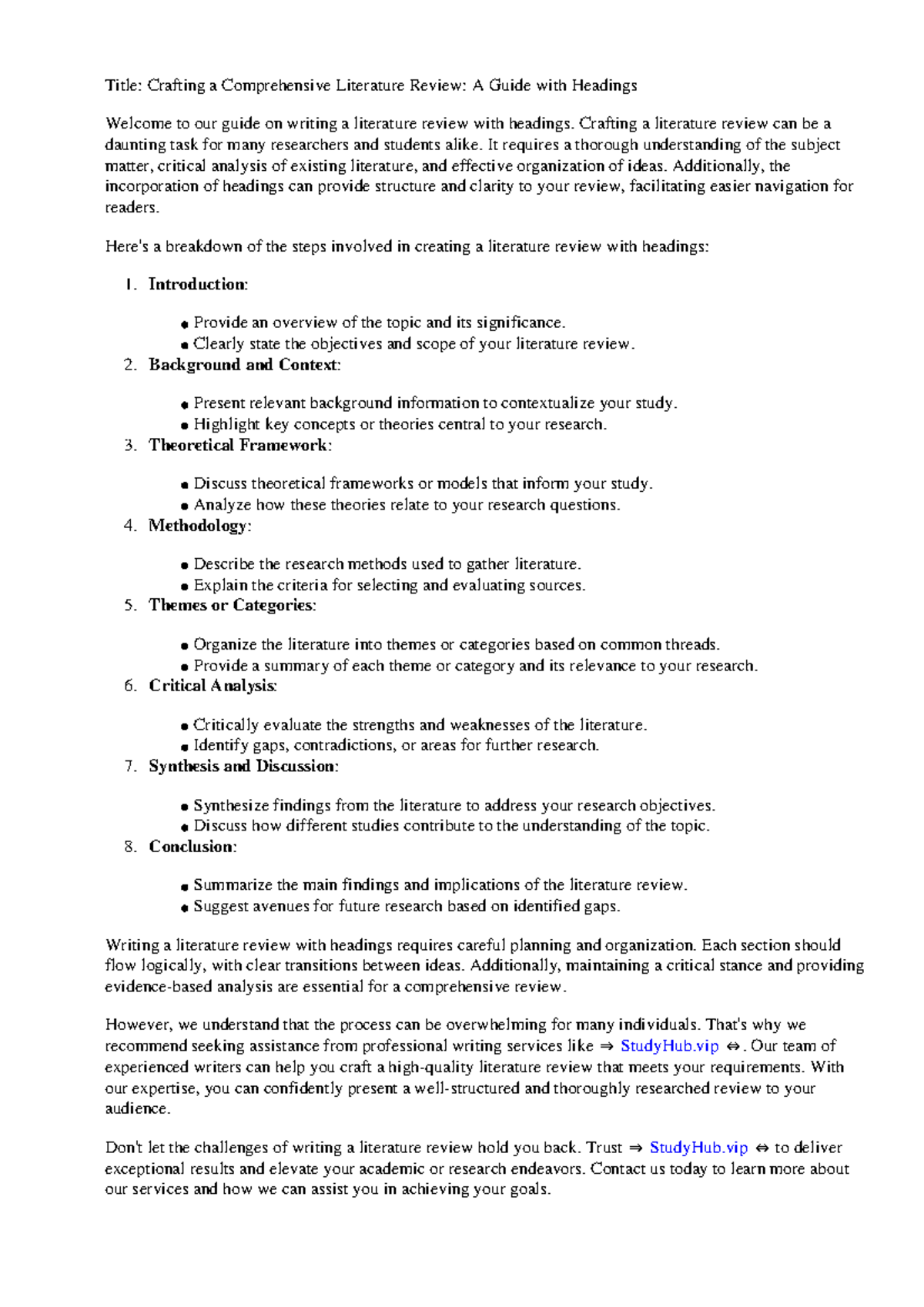 Literature Review Example With Headings - Title: Crafting a ...