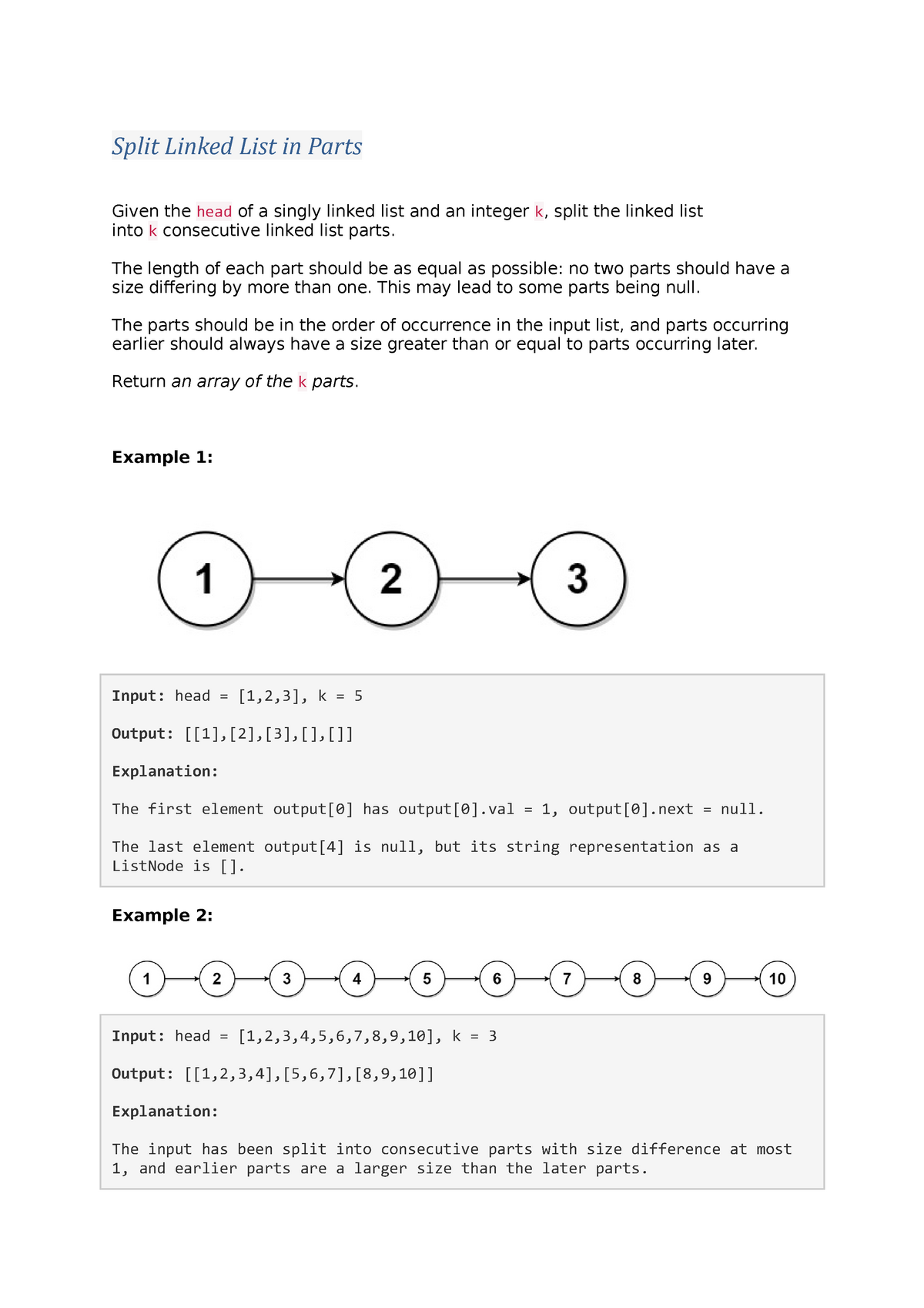 Split Linked List In Two Parts