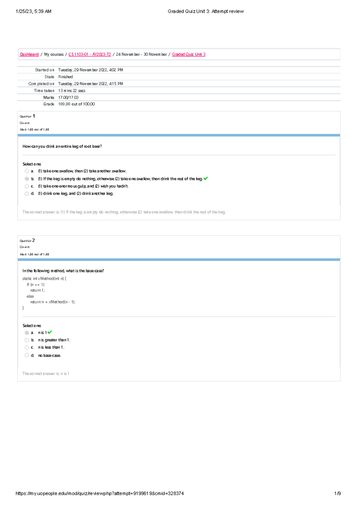 20230214063250 63eb2b1275547 programming 2 unit 3 graded quiz - Started ...