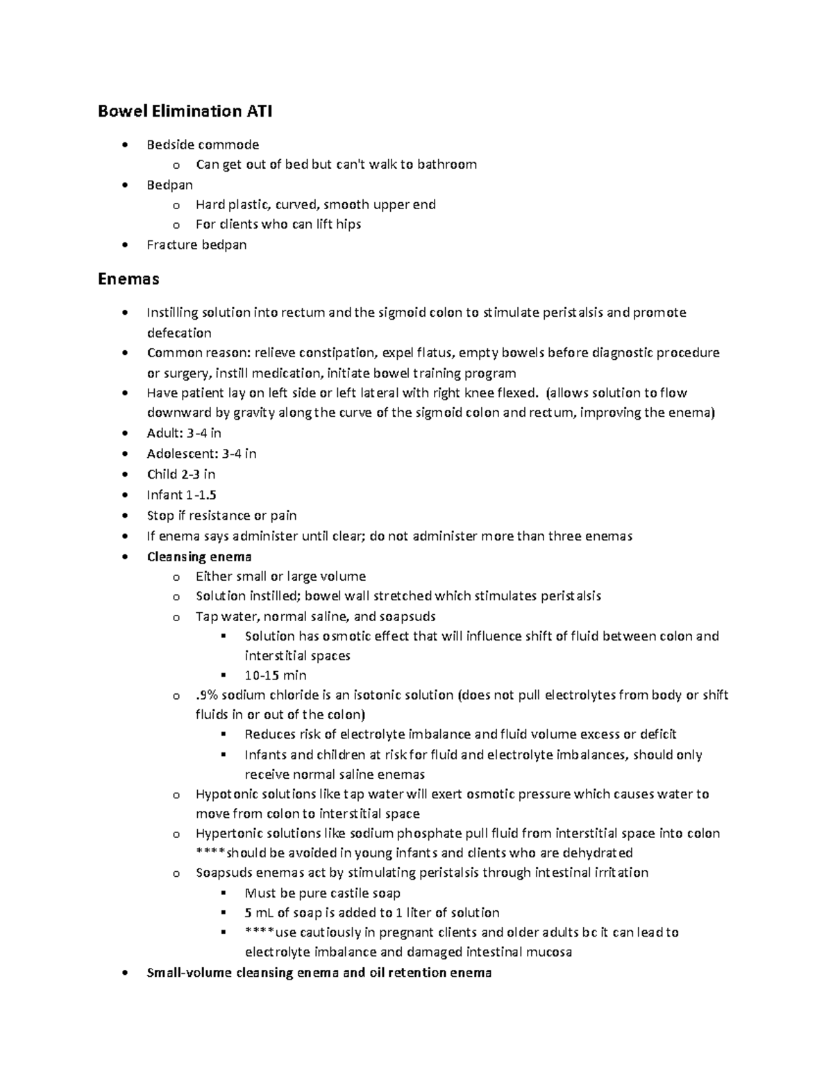 Bowel Elimination Ati - Ati Notes - Bowel Elimination ATI Bedside ...