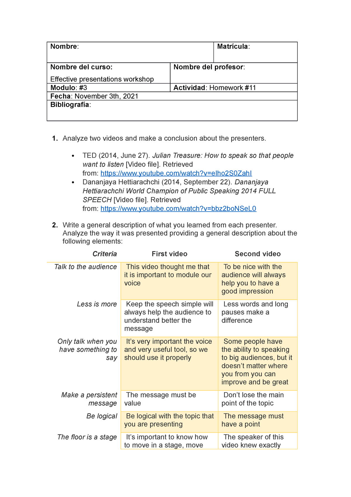 homework 11 effective presentations workshop