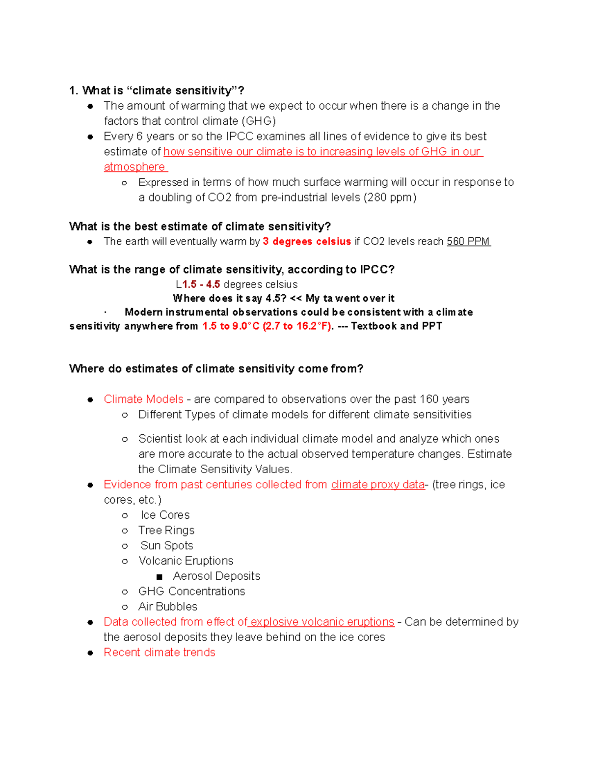 GEO011 Global Climate Change and Sustainability Important Study Points ...