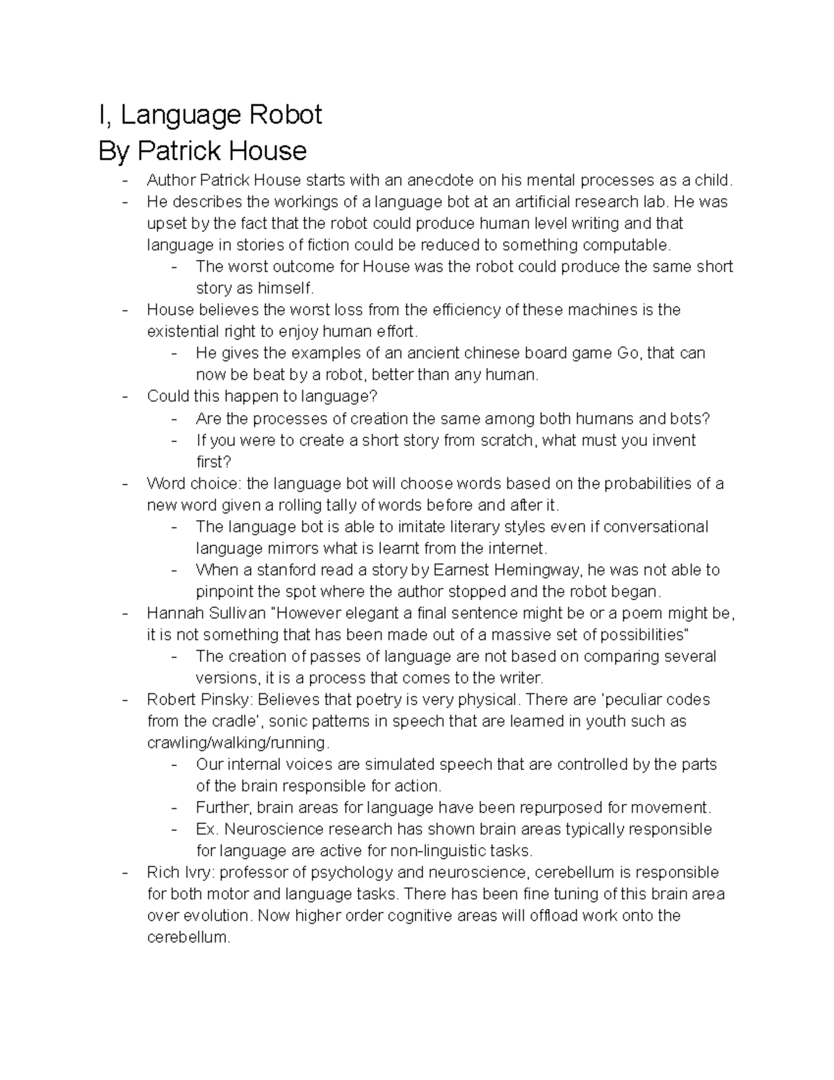 Week 2 I, Language Robot - I, Language Robot By Patrick House Author ...