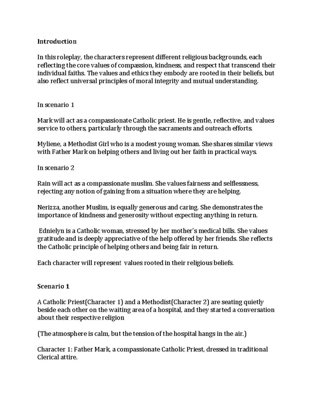 Nstp final script - Introduction In this roleplay, the characters ...