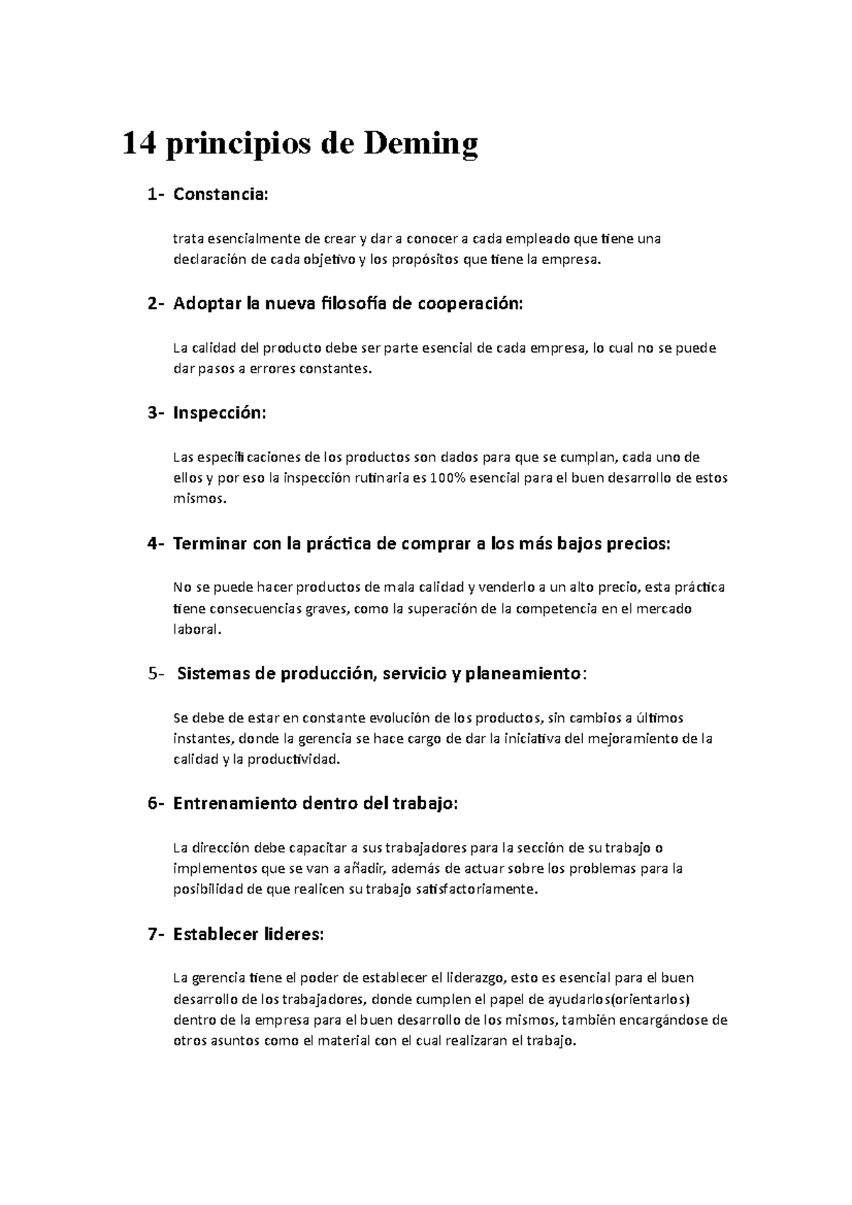 14 Principios De Deming - 14 Principios De Deming 1- Constancia: Trata ...