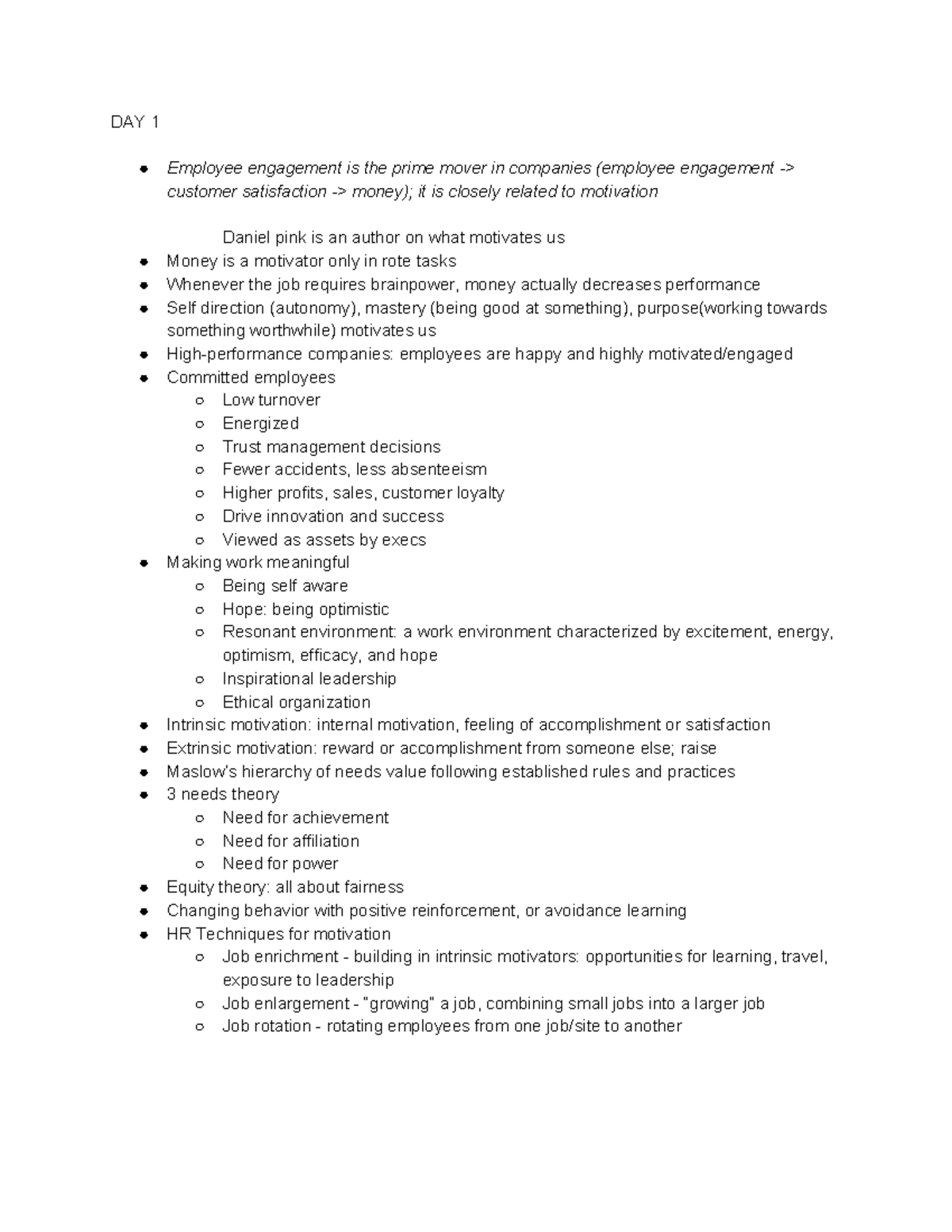 HRM Exam 2 Notes - DAY 1 Employee engagement is the prime mover in ...