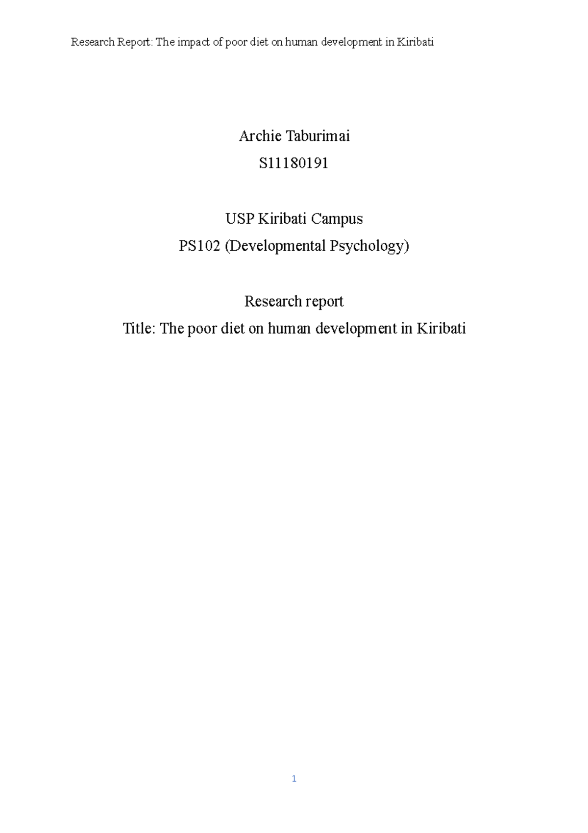 S11180191 - Development Psychology Assignment - Archie Taburimai S USP ...