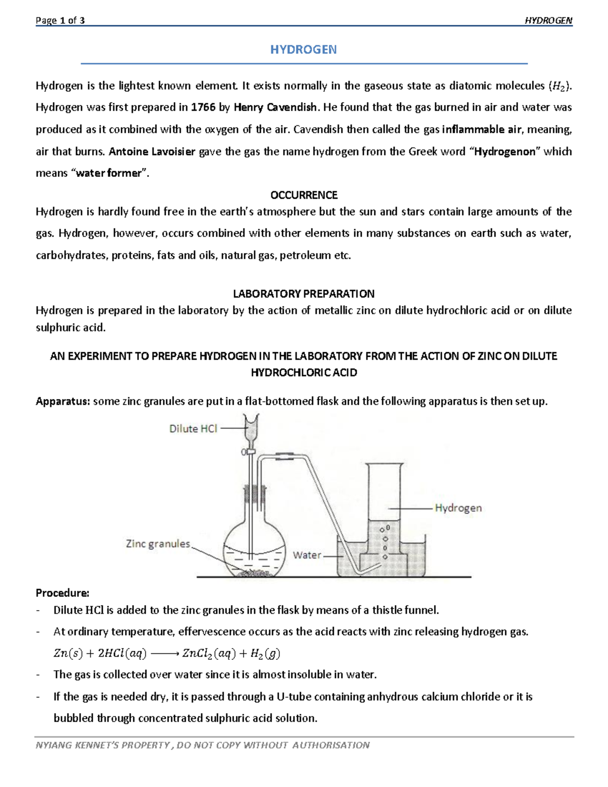 Hydrogen - Note de cour - Page 1 of 3 HYDROGEN NYIANG KENNET’S PROPERTY ...