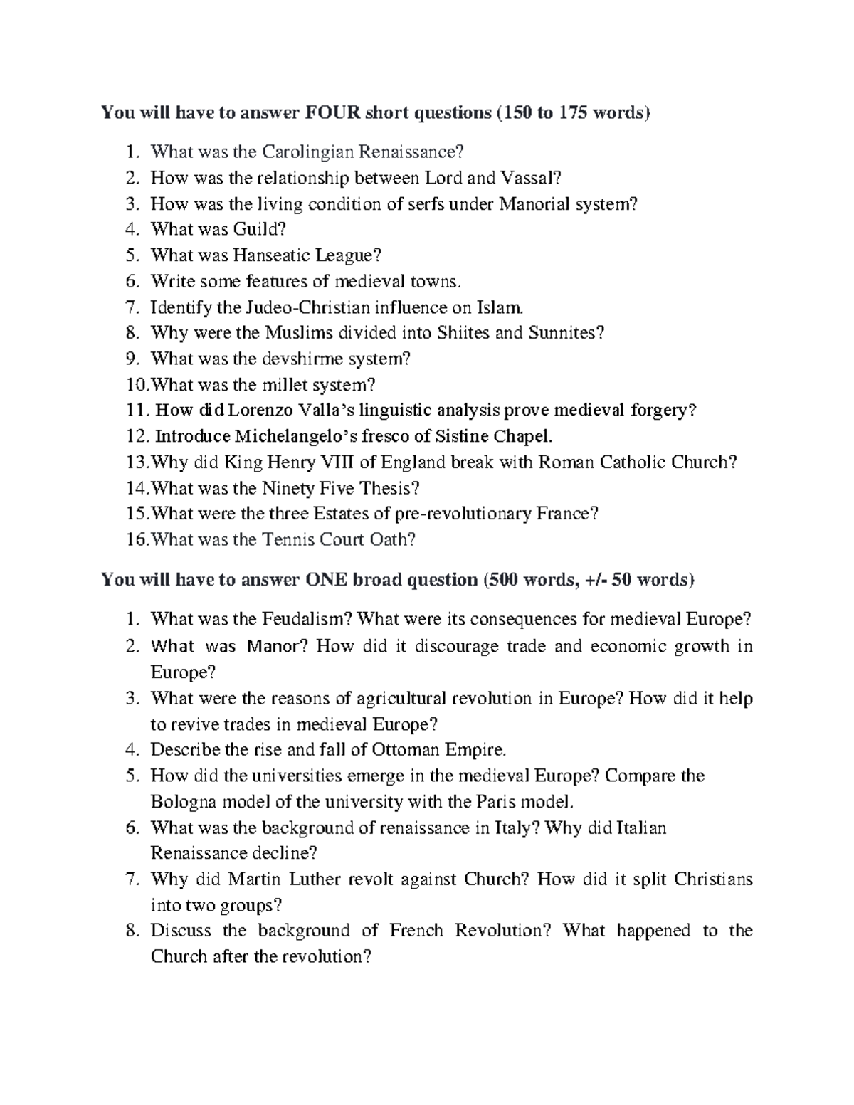 Suggested Final Questions 1 You Will Have To Answer Four Short