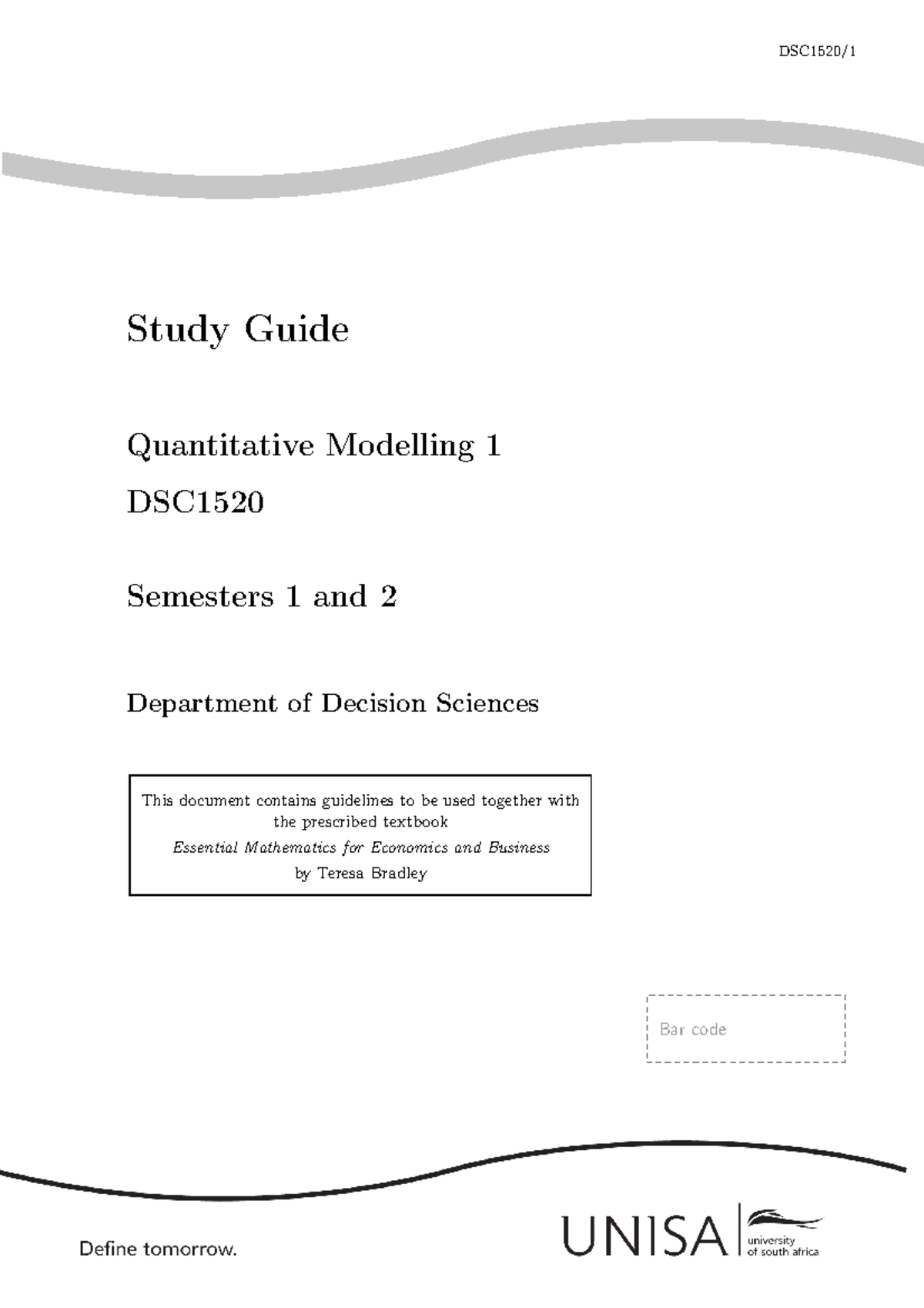DSC1520 Study Guide Semester 1 Study Guide Quantitative Modelling 1