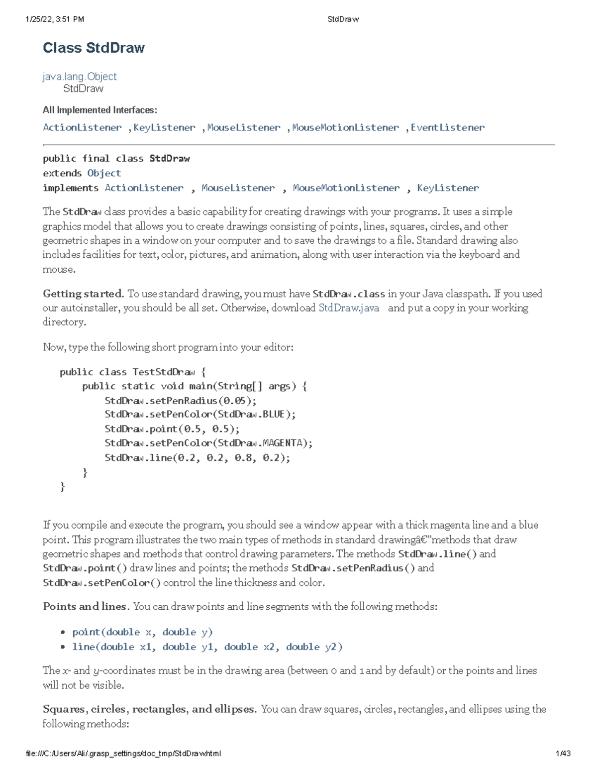 Std Draw Std Draw Class StdDraw java.lang StdDraw All Implemented