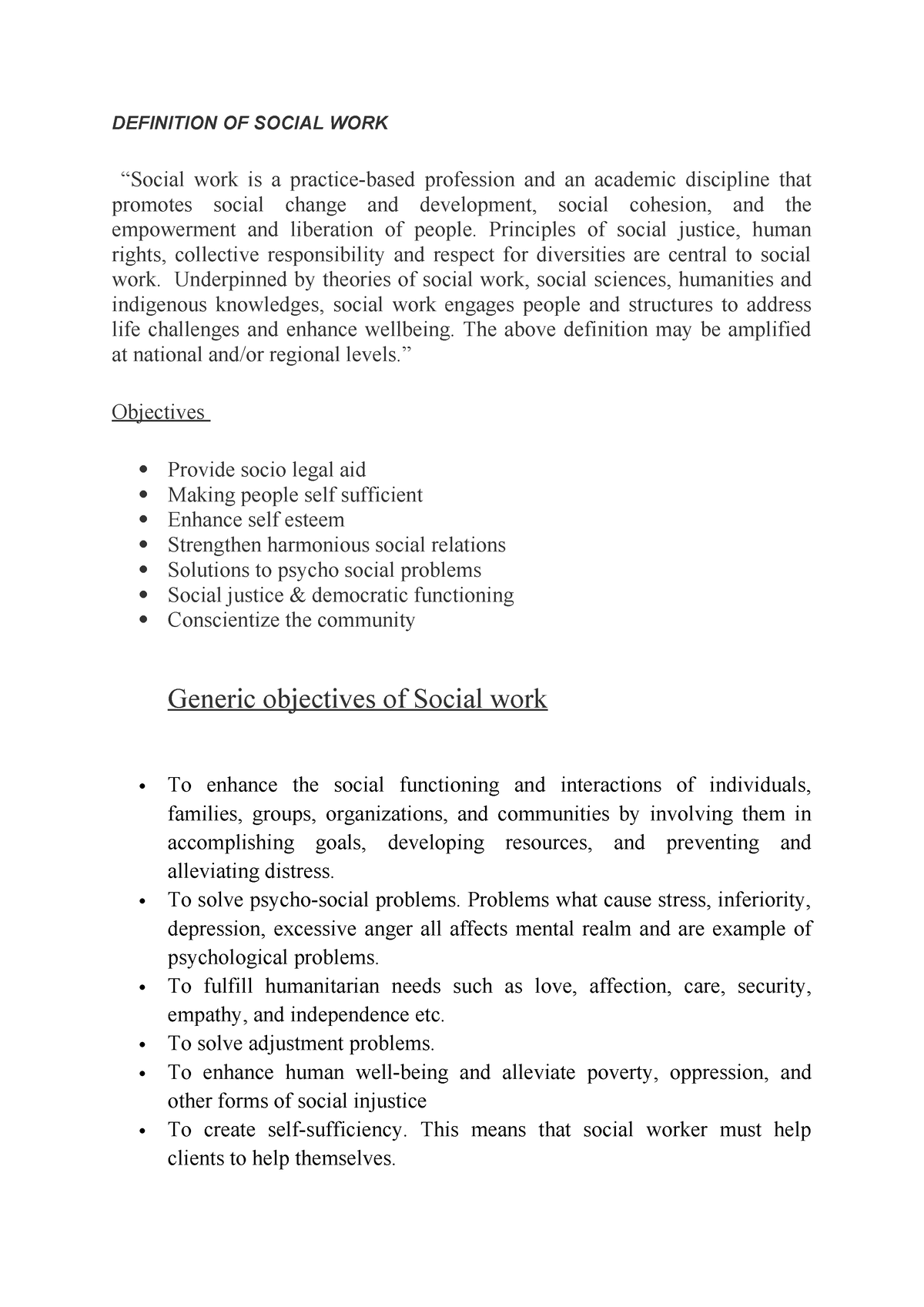 Definition OF Social WORK - DEFINITION OF SOCIAL WORK “Social work is a ...