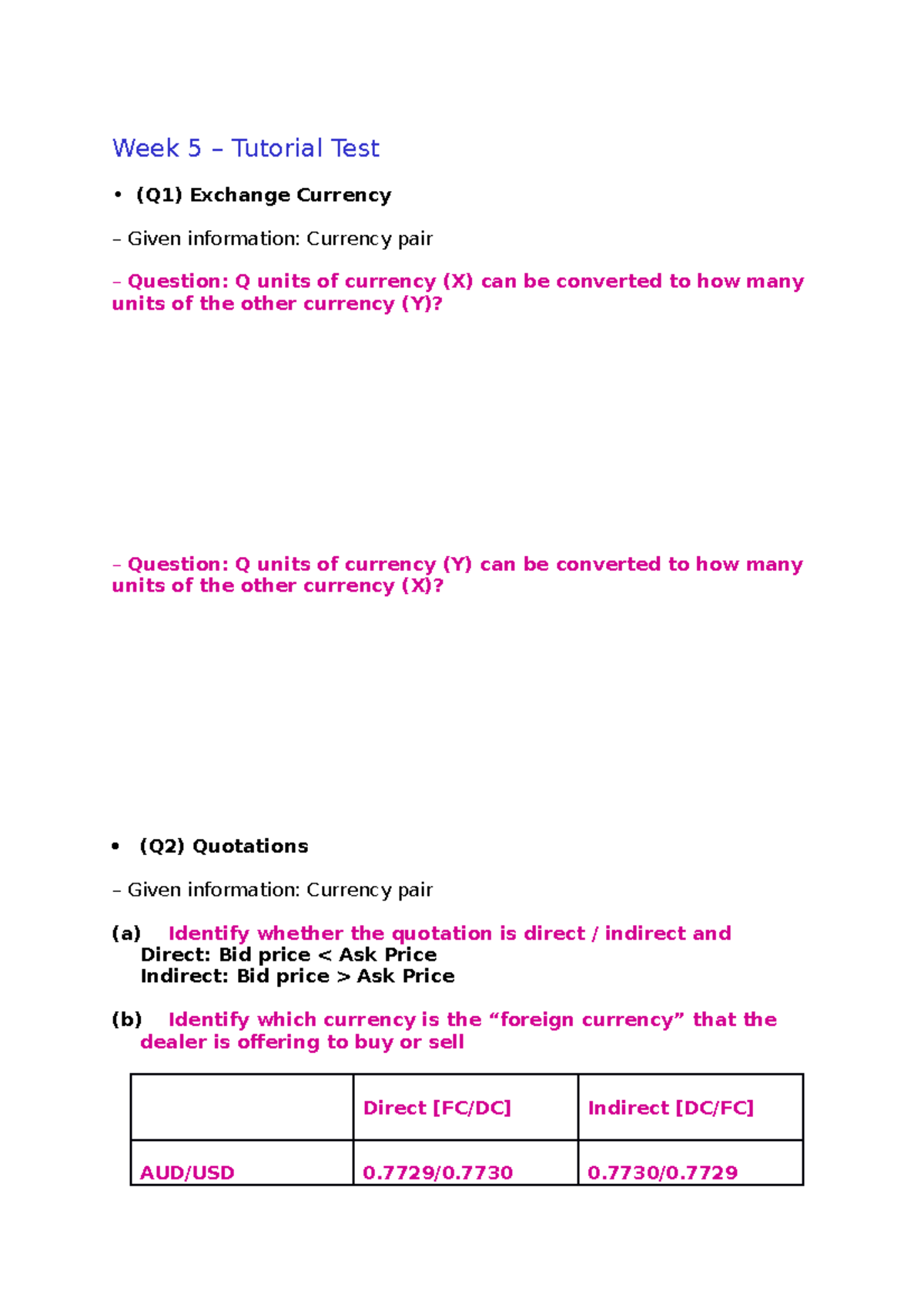 Week 5 Test - Week 5 Tutorial Test (Q1) Exchange Currency Given ...