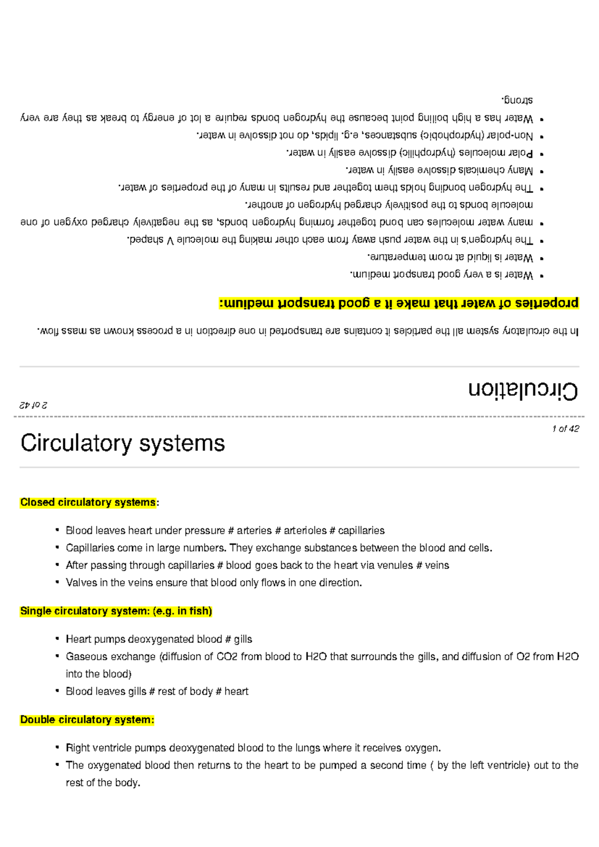 Bio rev cards - 2 of 42 Circulation In the circulatory system all the ...