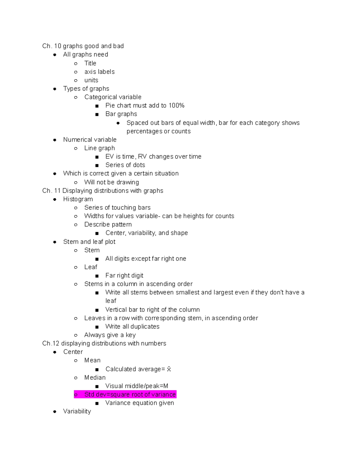 Stat 2220 exam 2 review - Ch. 10 graphs good and bad All graphs need ...