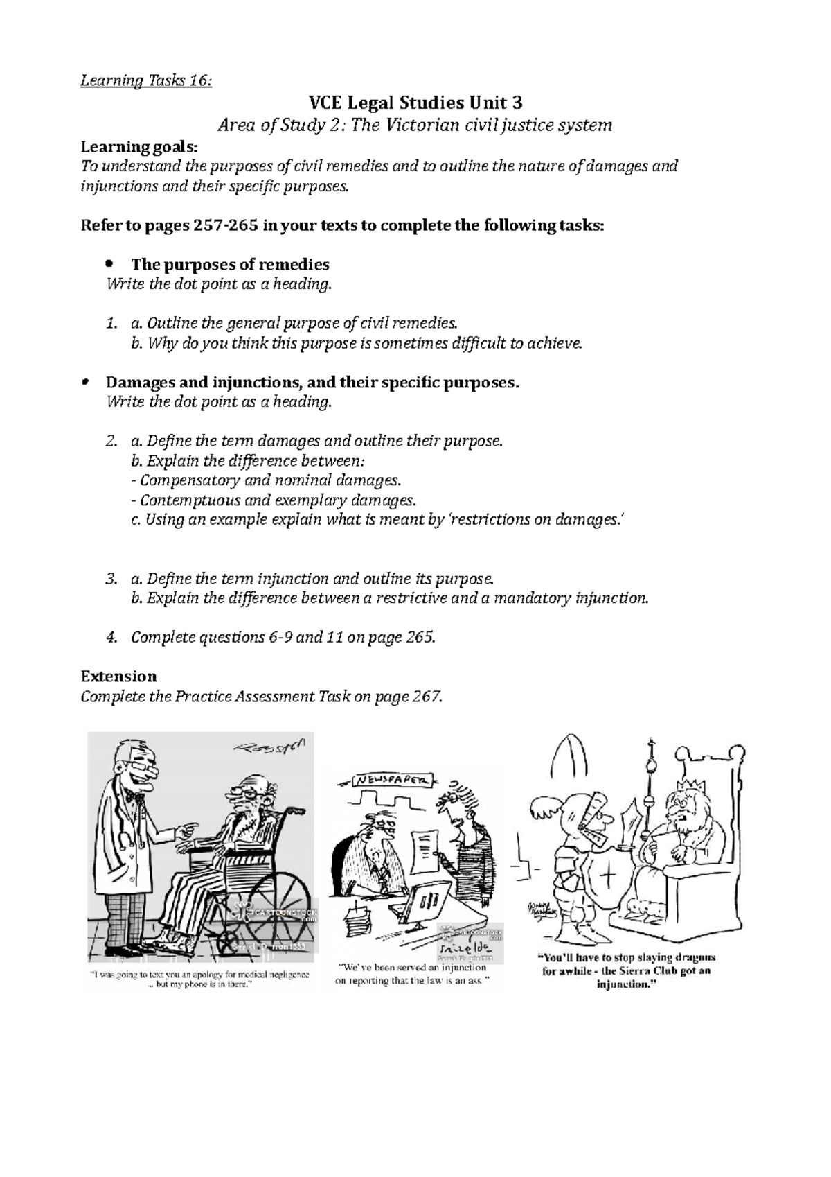 Legal Studies Civil Law Practice Material Learning Tasks 16 VCE 