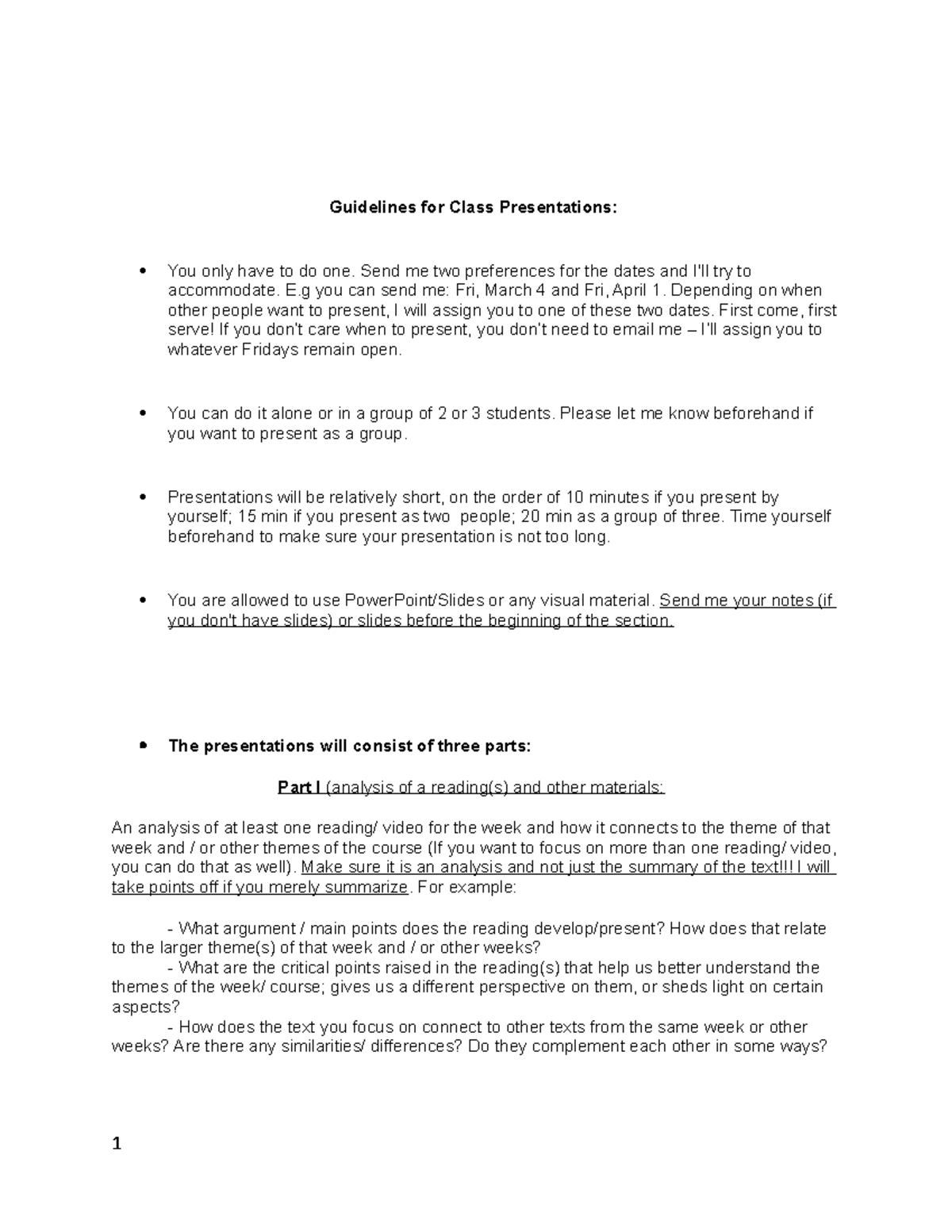 Guidelines for Sociology Presentation Guidelines for Class