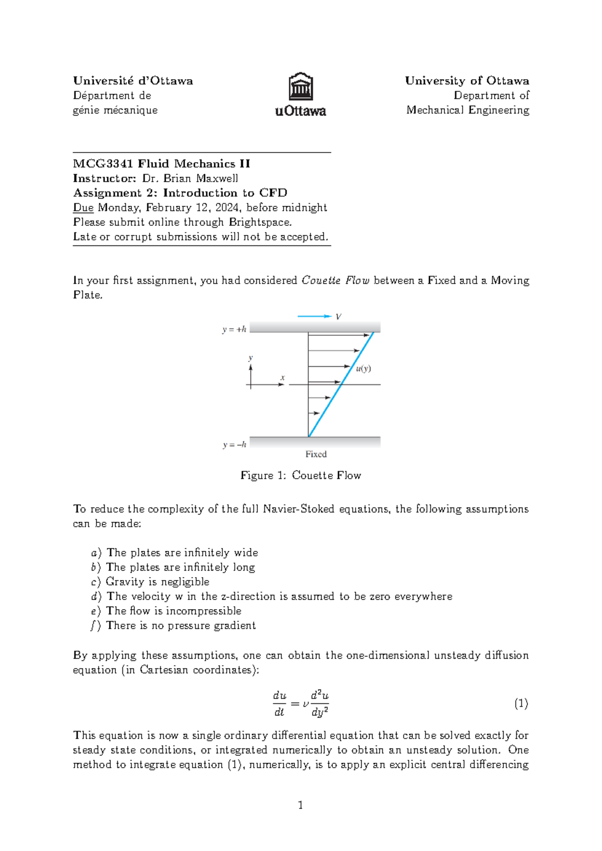 MCG3341 Winter 2024 Assignment 2 CFD - Universit ́e D’Ottawa D ...