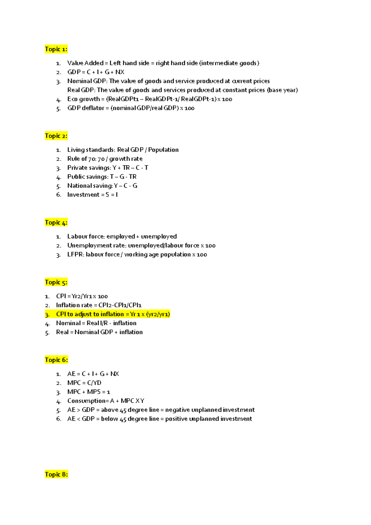 Memorising formulas - these notes are very good . you do well - Topic 1 ...