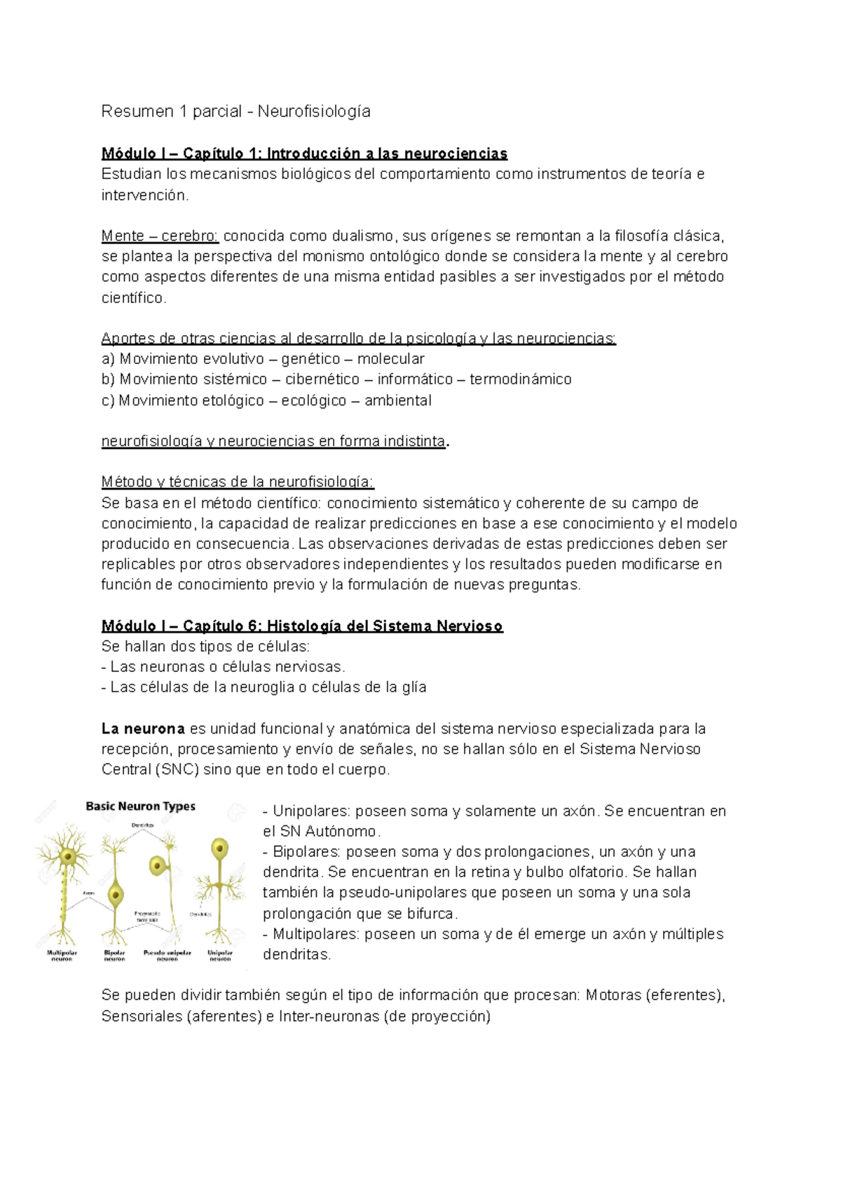 Resumen 1 parcial - Neurofisiología - Resumen 1 parcial ...