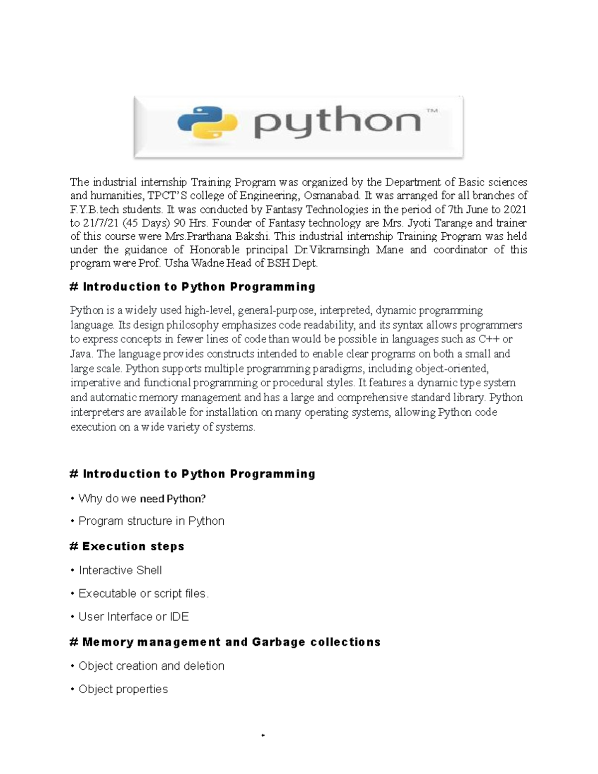 Phyton programming Report summer term - The industrial internship ...