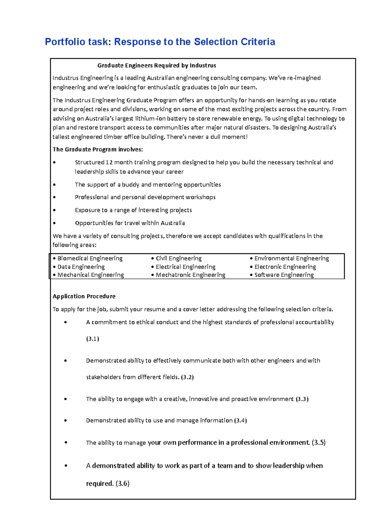 Advertisement for portfolio-1-1 - Portfolio task: Response to the ...