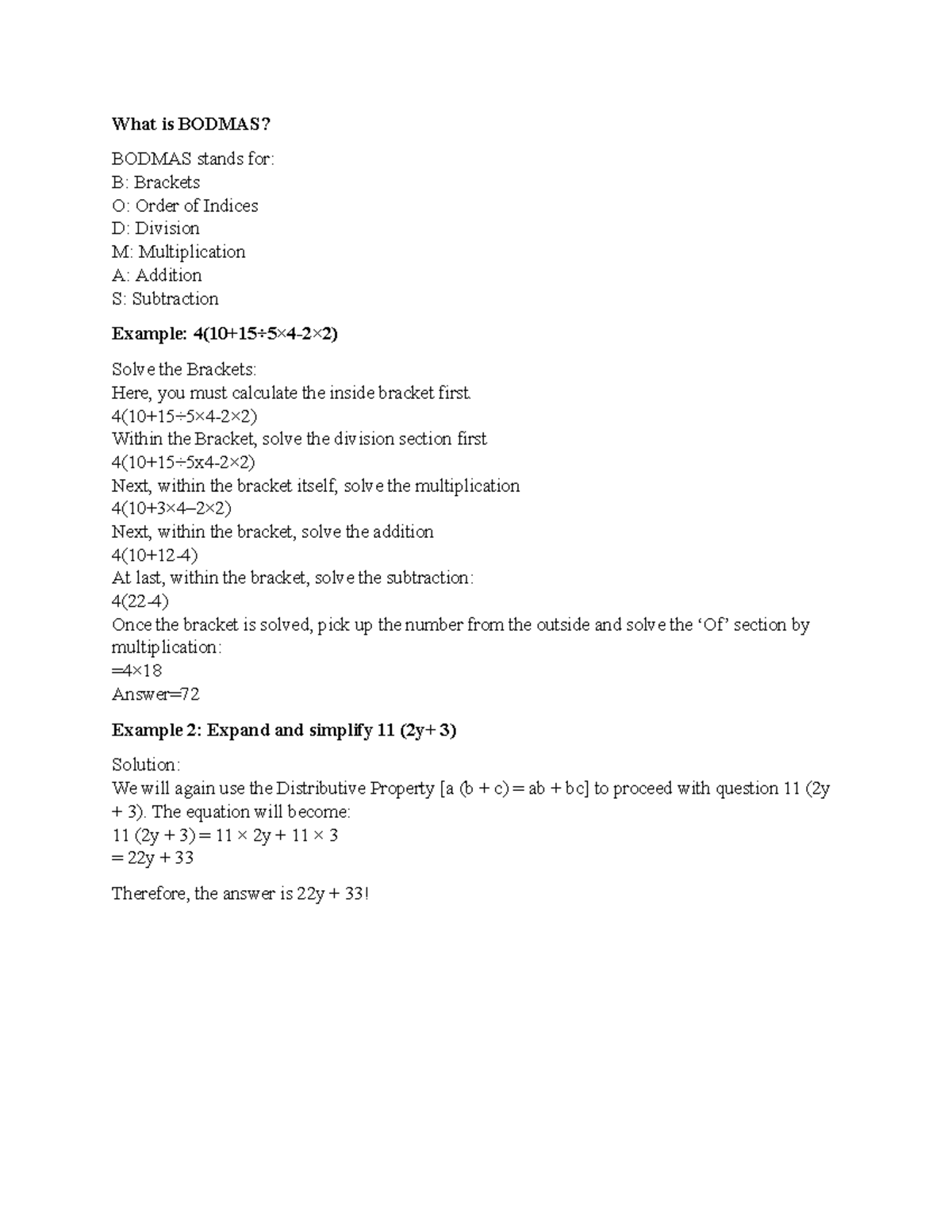 Demo class - maths notes - What is BODMAS? BODMAS stands for: B ...