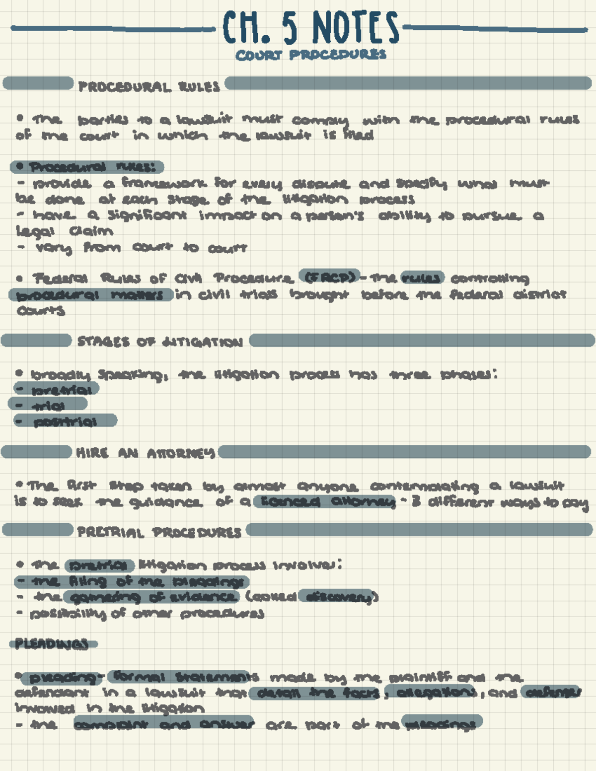 Legal Environment Of Business Ch. 5 Notes -11%5 NOTES COURT PROCEDURES ...