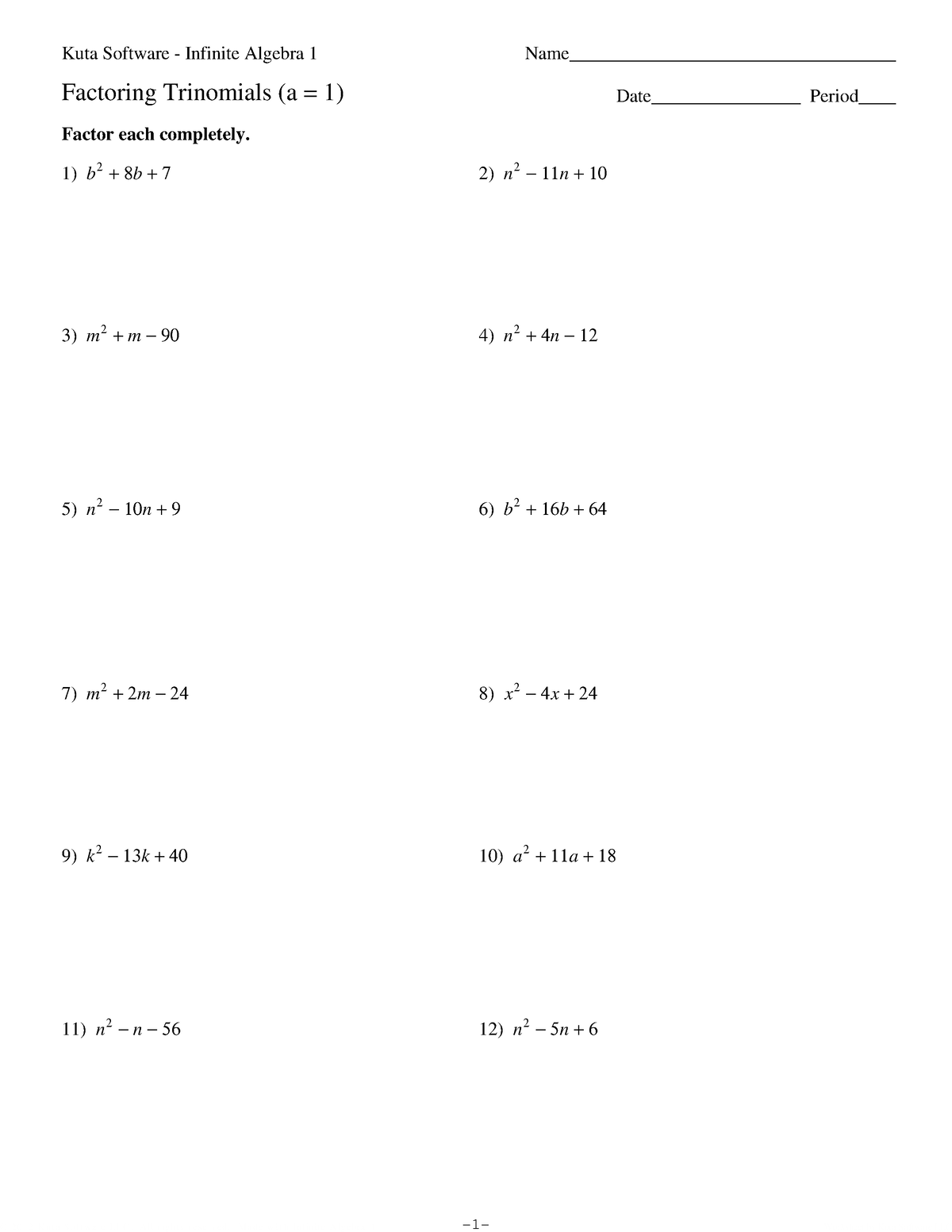 Simple Trinomials Factoring 1 - © 7 42 E 061 N 2 U UKXu 0 Tgak ZSPo 0 ...