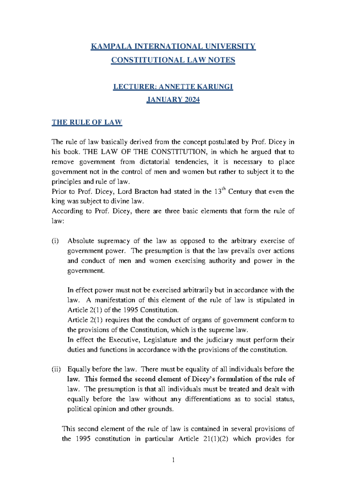 (The Rule of Law) - KAMPALA INTERNATIONAL UNIVERSITY CONSTITUTIONAL LAW ...