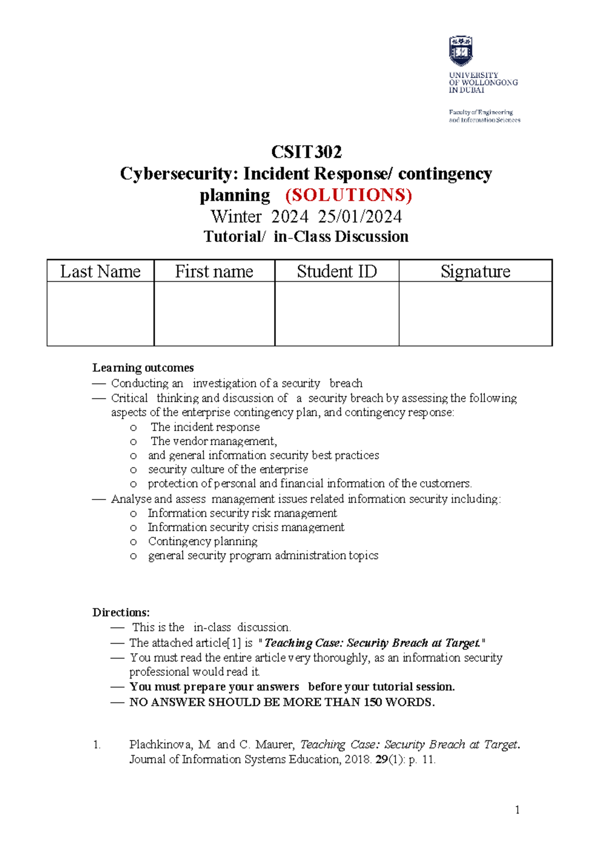 Csit302 winter 24 week 3 tutorial 2 incident response solutions t post ...